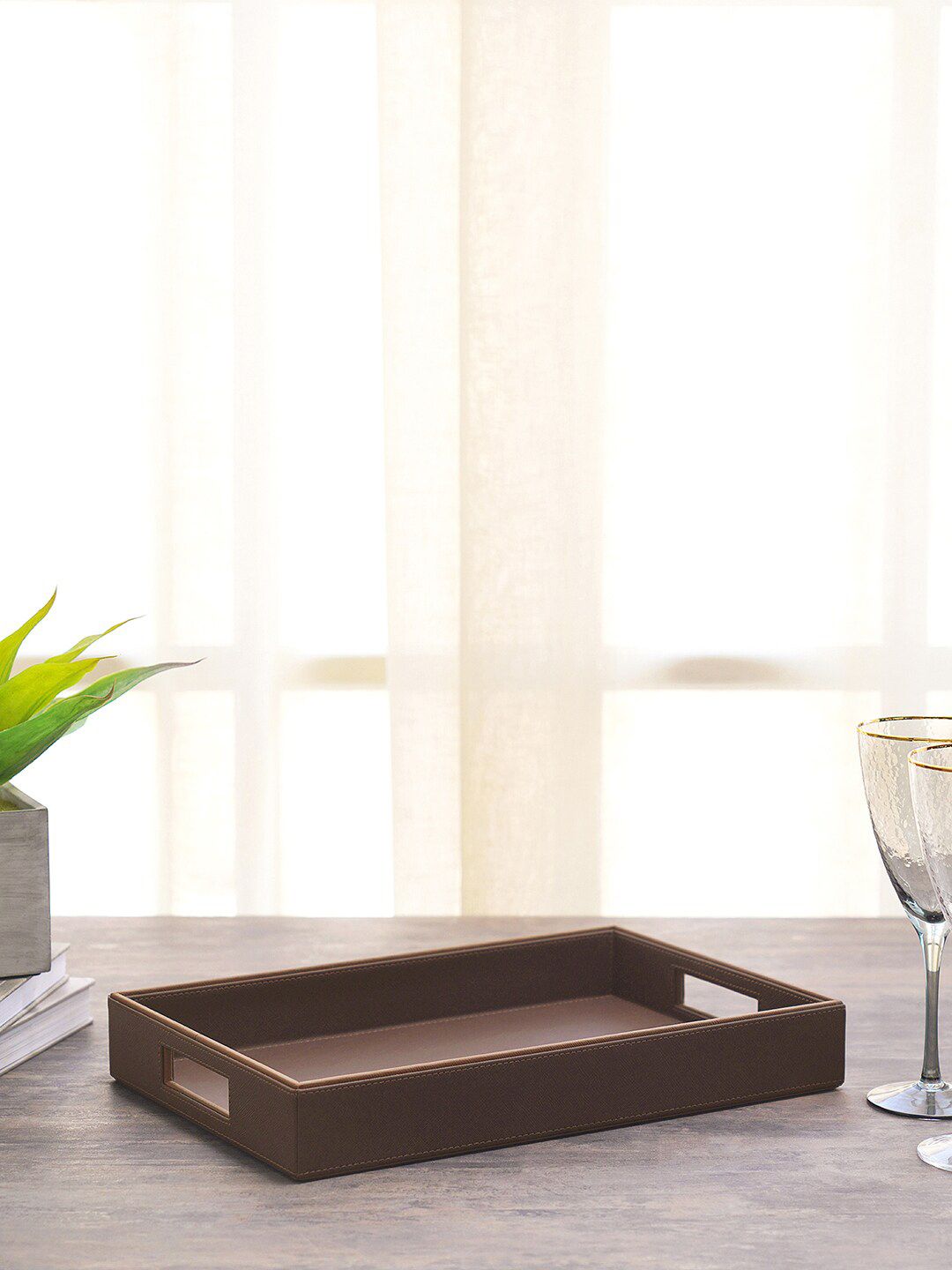 Pure Home and Living Brown Rectangular Tray Price in India