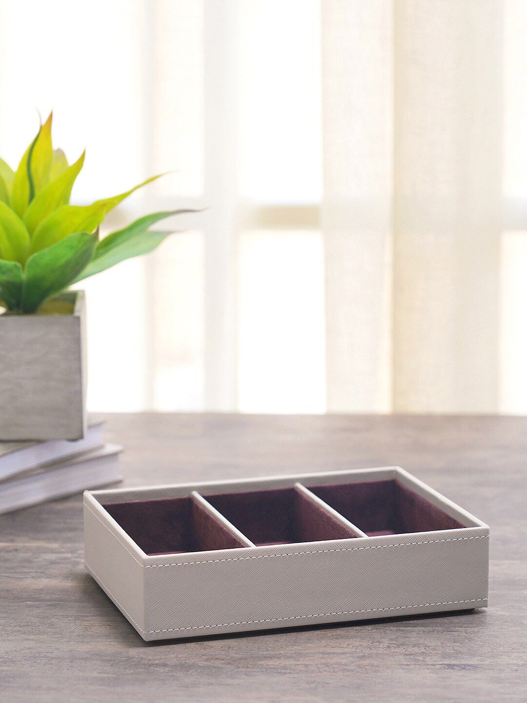 Pure Home and Living Beige Solid 3-Part Organizer Tray Price in India