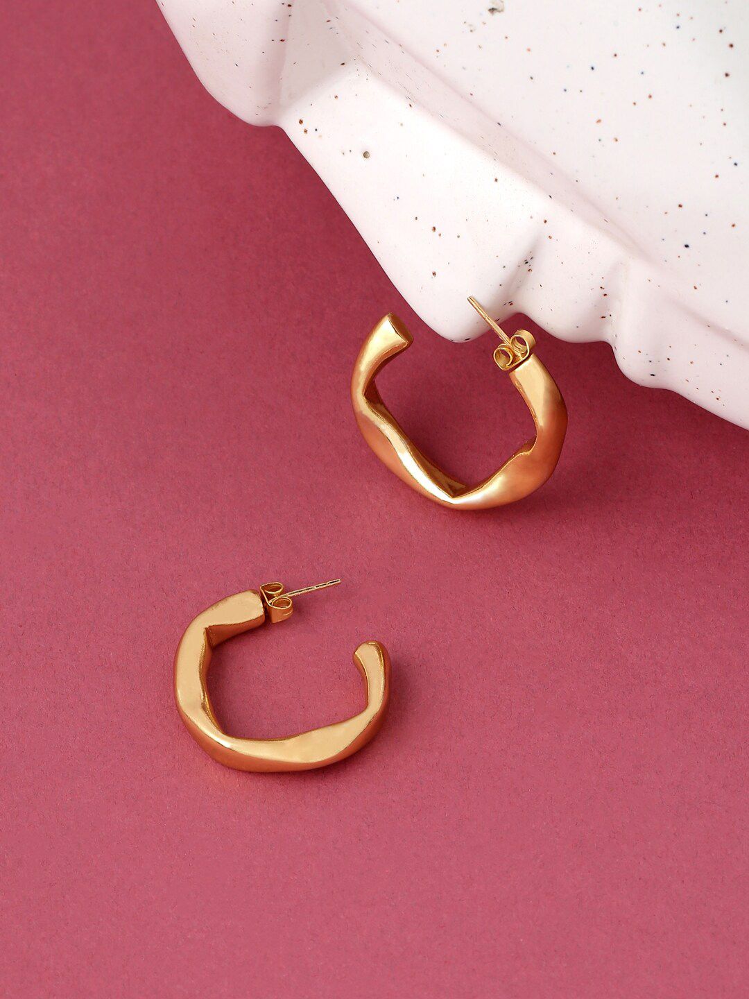 kashwini Gold-Toned Contemporary Half Hoop Earrings Price in India