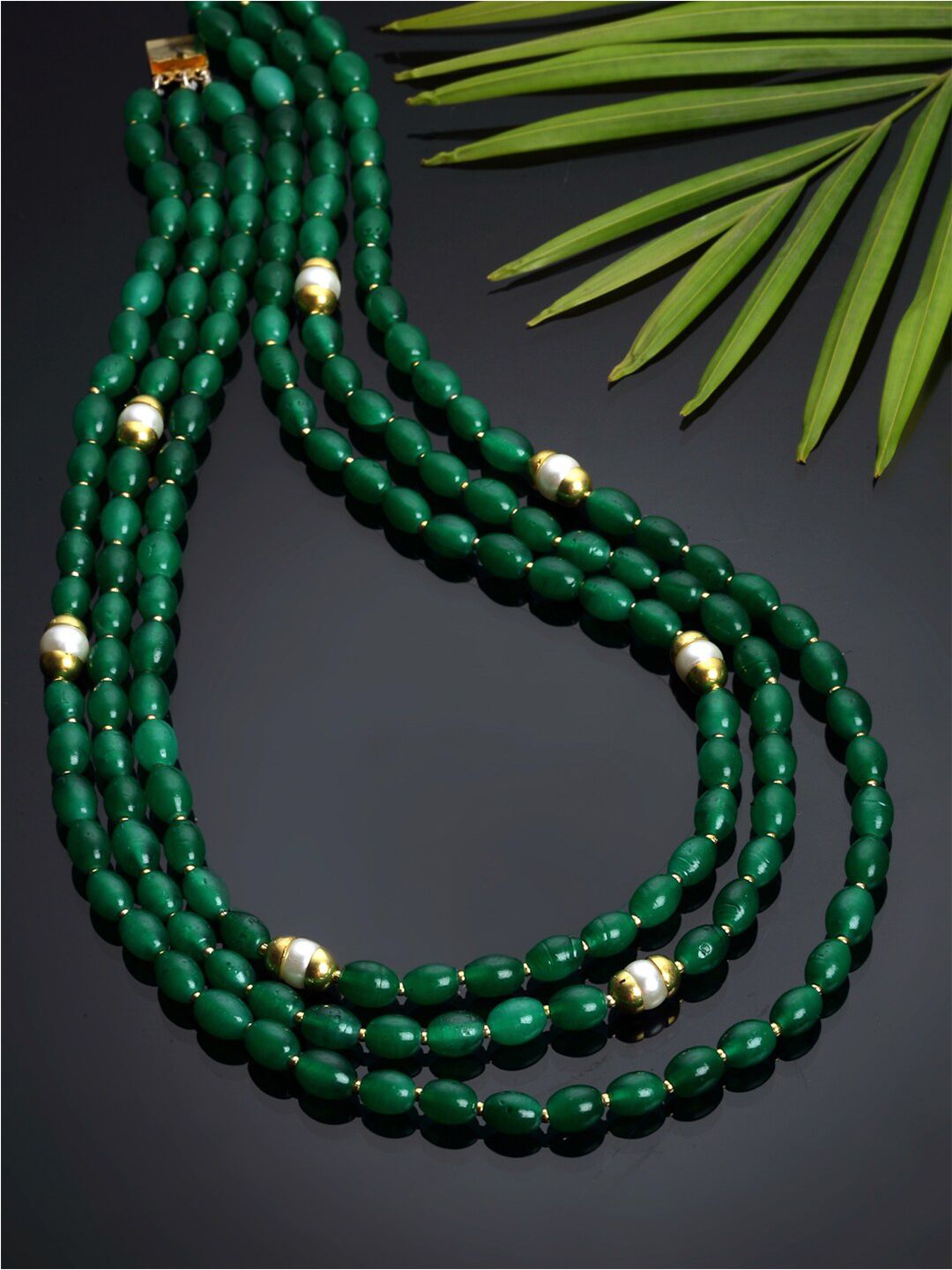 DUGRISTYLE Green Sterling Silver Gold-Plated Layered Necklace Price in India