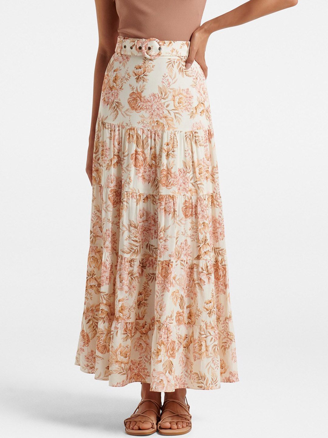 Forever New Pink Katerina Belted Tiered Skirt