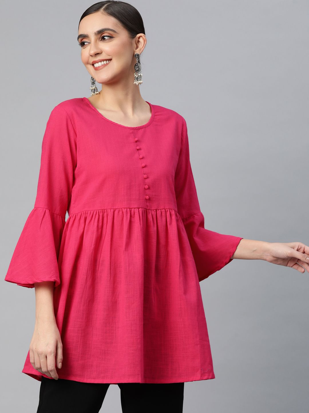 SVARCHI Pink Pure Cotton Solid A-Line Tunic Price in India