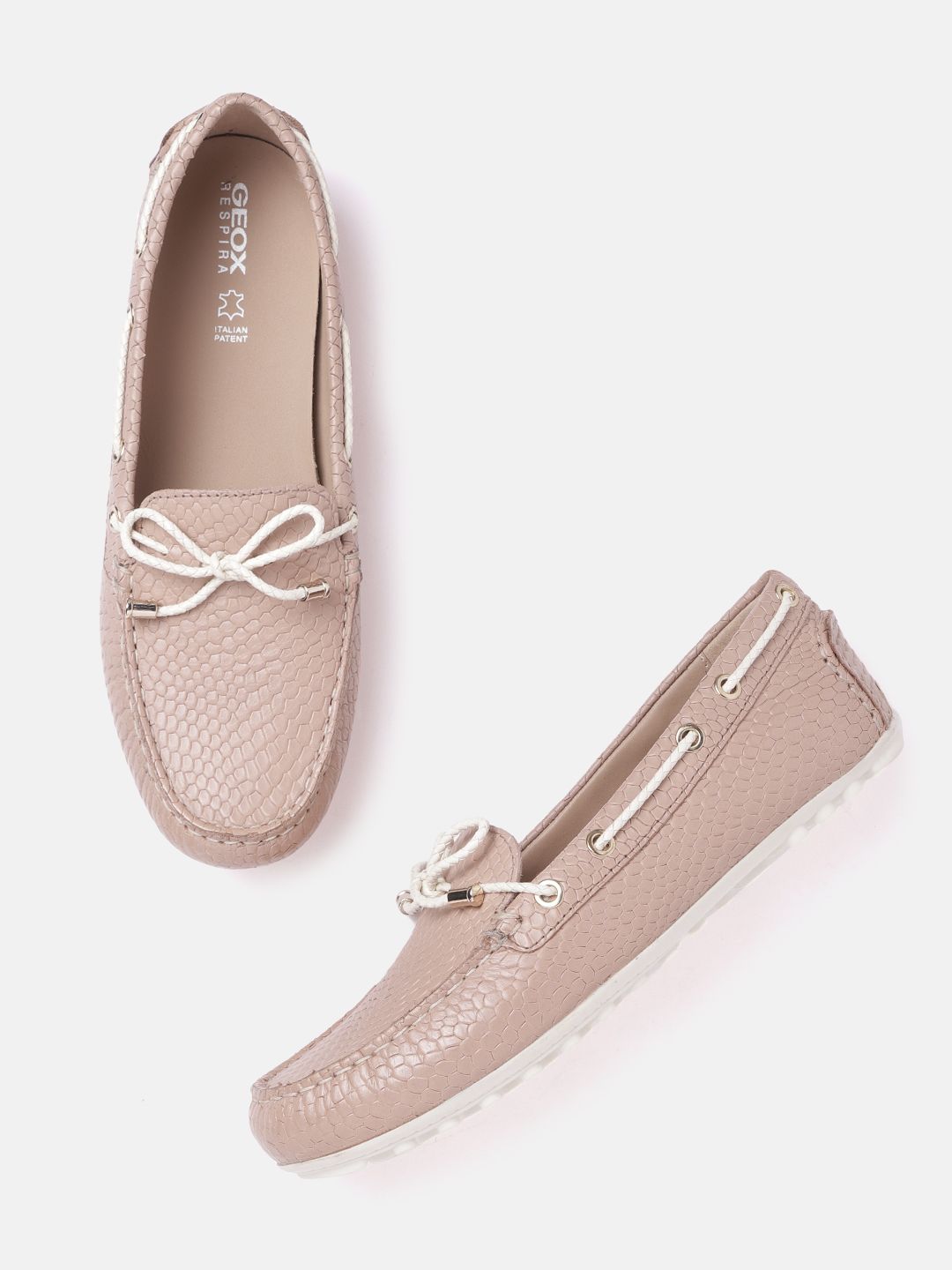 Geox Women Beige Textured Leather Boat Shoes Price in India