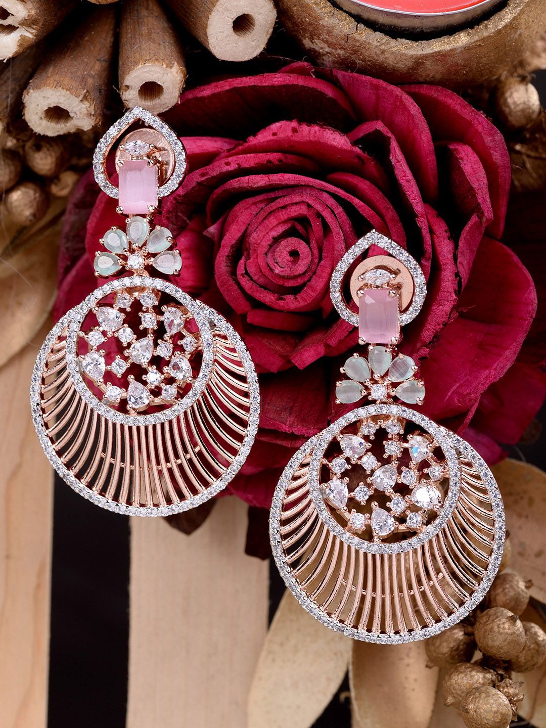 Saraf RS Jewellery Pink AD studded Drop Earrings Price in India