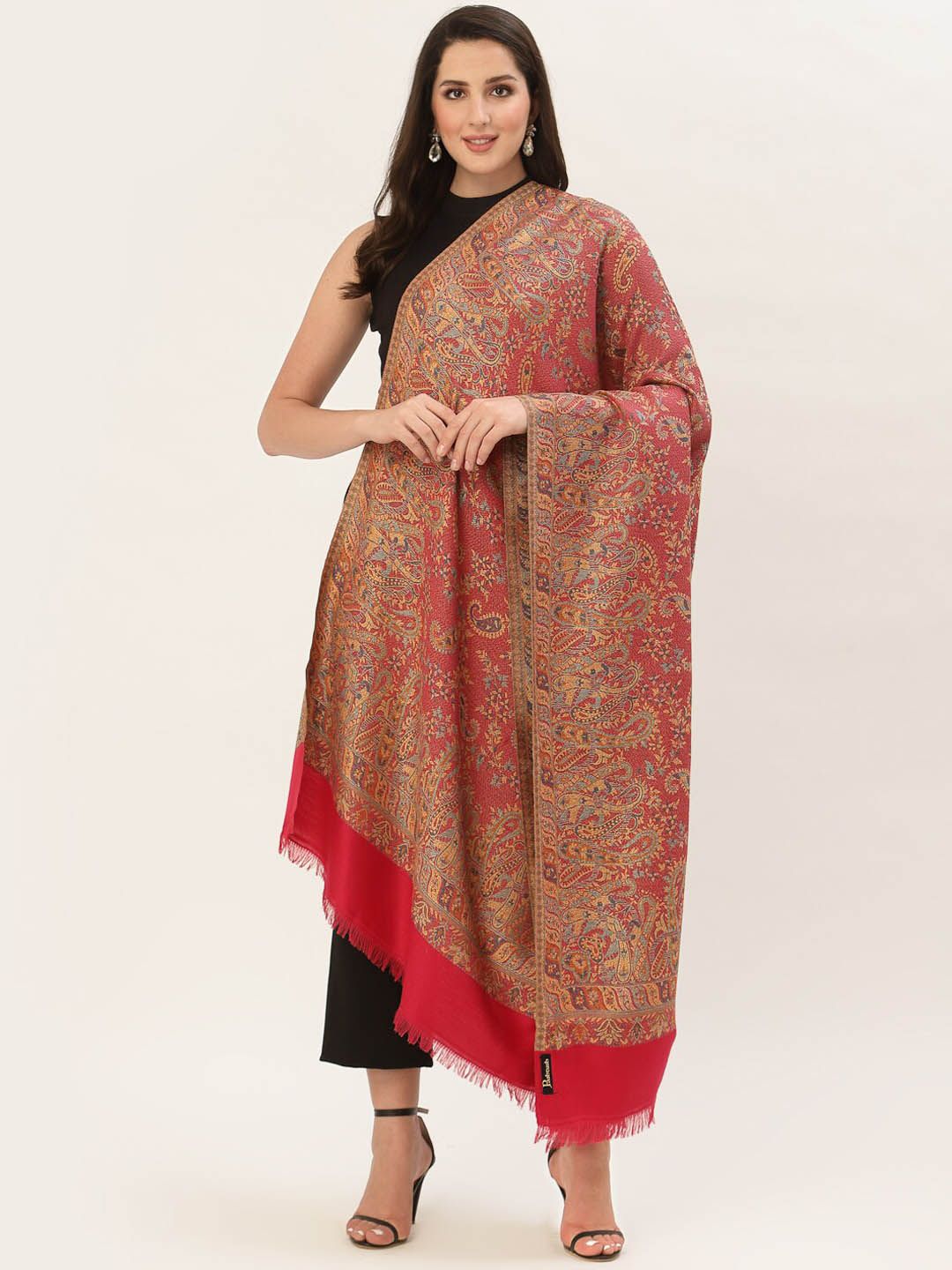 Pashtush Women Pink & Blue Woven Design Shawl Price in India