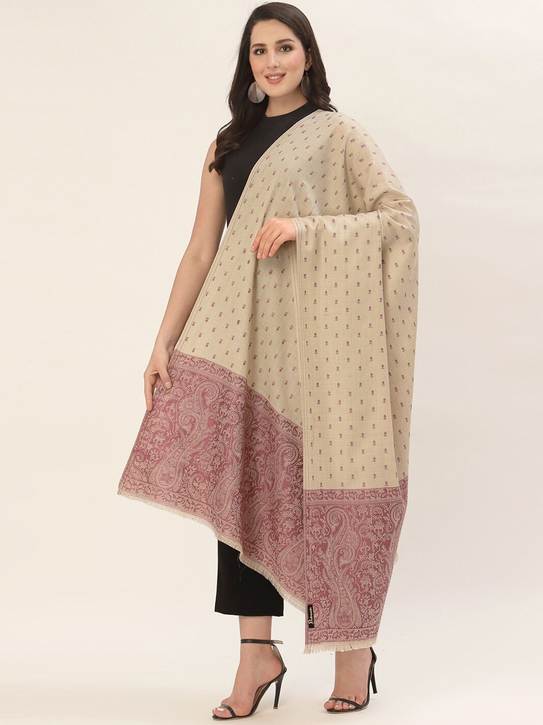 Pashtush Women Maroon Printed Pure Woolen  Shawl Price in India