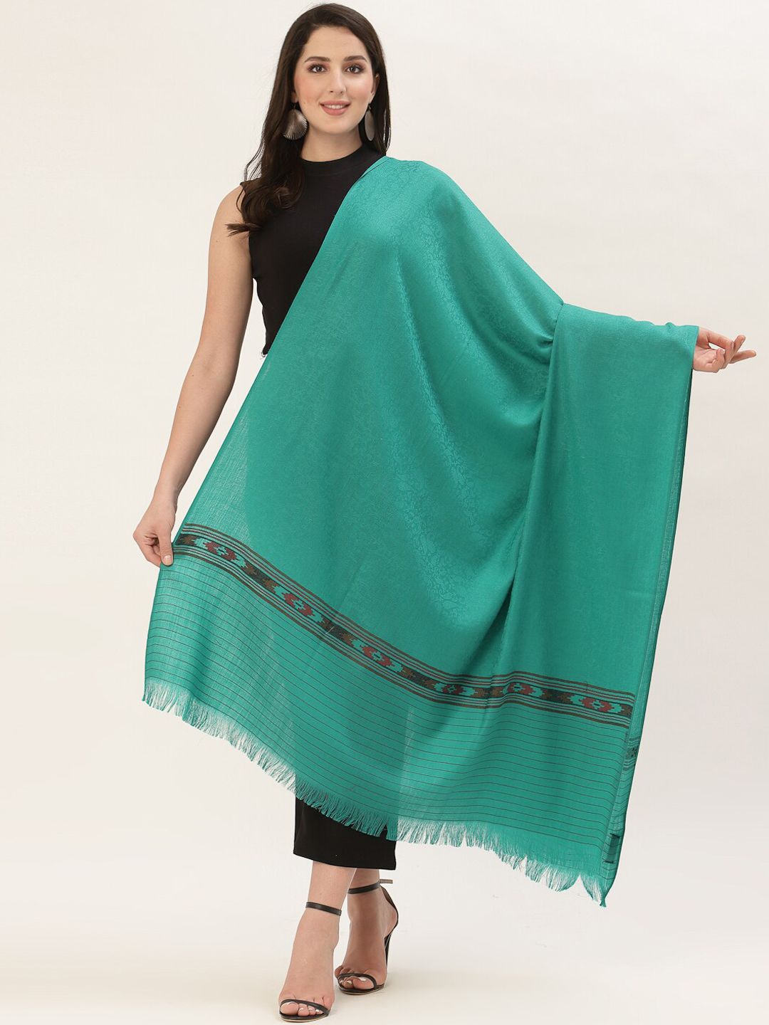 Pashtush Women Green Woven Design Shawl Price in India