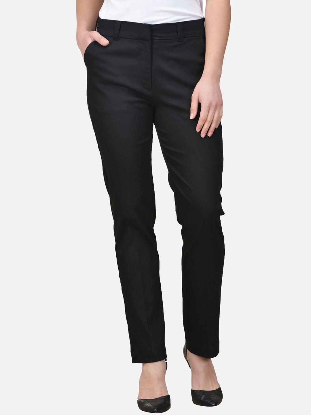 Castle Lifestyle Women Black Smart Easy Wash Trousers Price in India