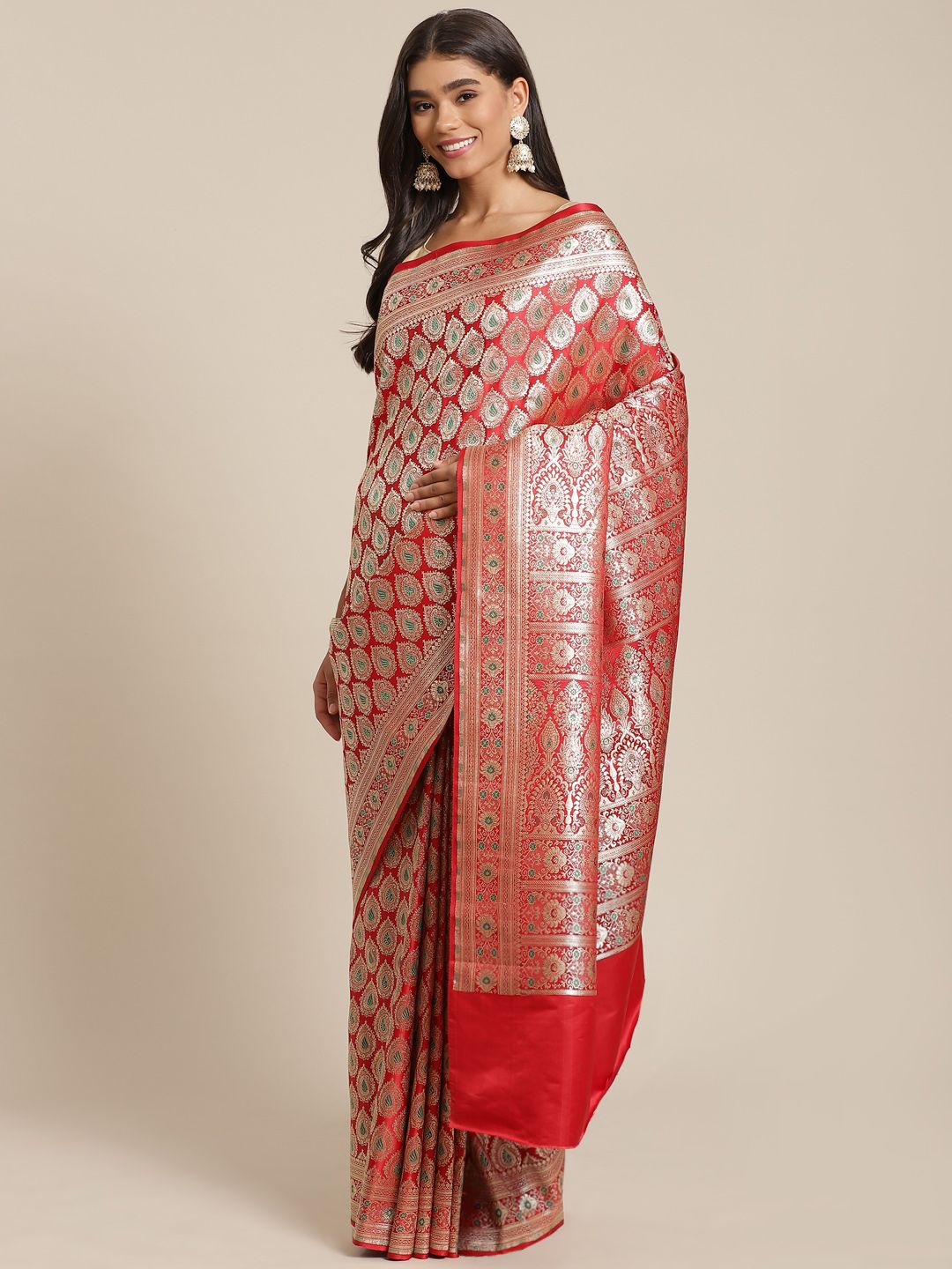 Banarasi Style Red & Gold-Toned Woven Design Art Silk Banarasi Saree Price in India