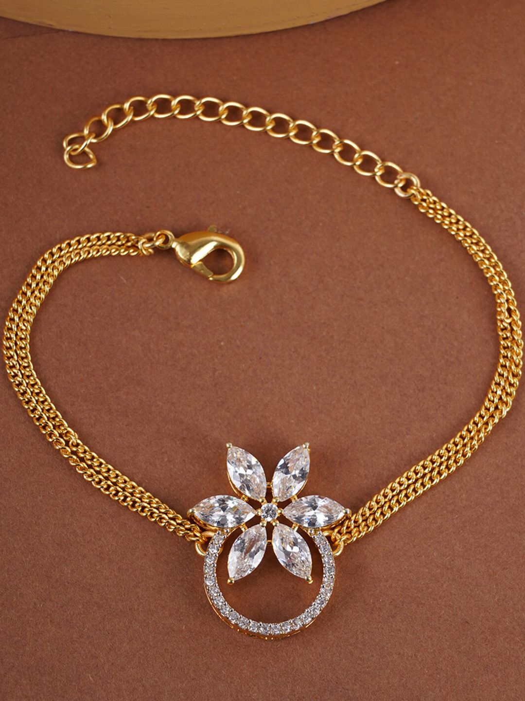 Studio Voylla Women White & Gold-Plated Cubic Zirconia Link Bracelet Price in India