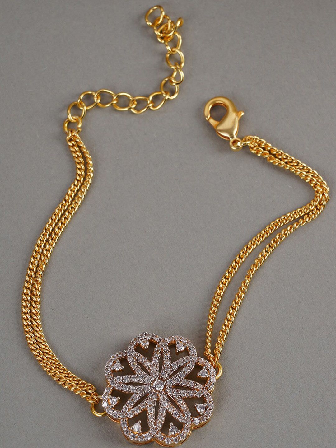 Studio Voylla White Gold-Plated American Diamond CZ Floral Dual Chain Mangalsutra Bracelet Price in India