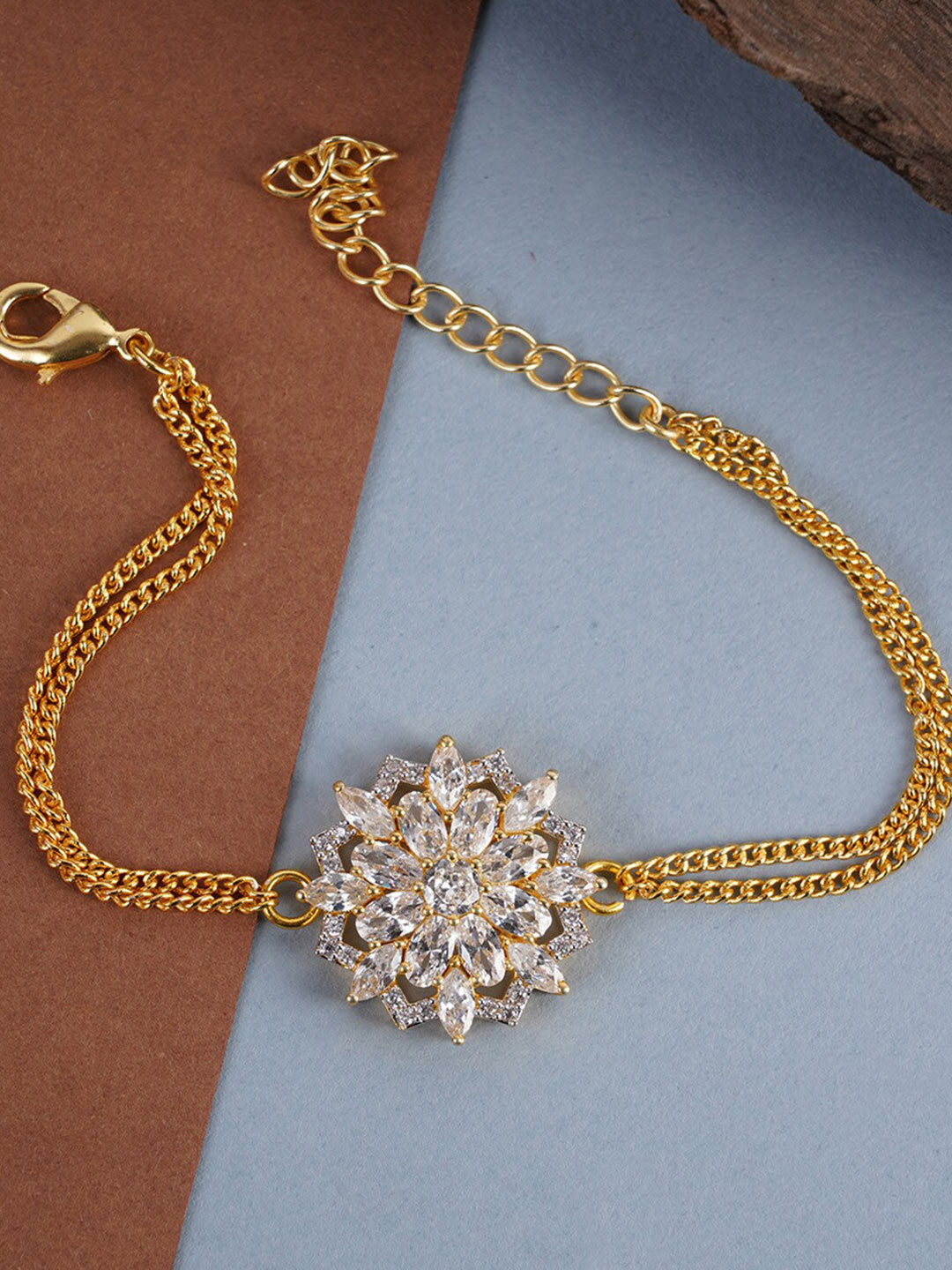 Studio Voylla Gold-Plated & White American Diamond CZ Brass Bracelet Price in India
