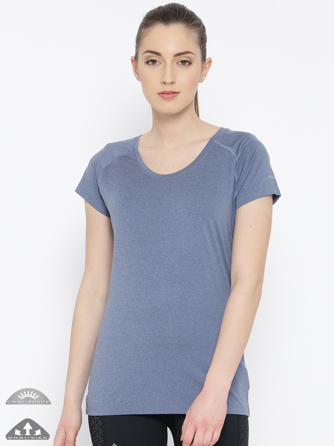 Columbia Women Blue Tuk Mountain Solid Round Neck Outdoor T-shirt Price in India