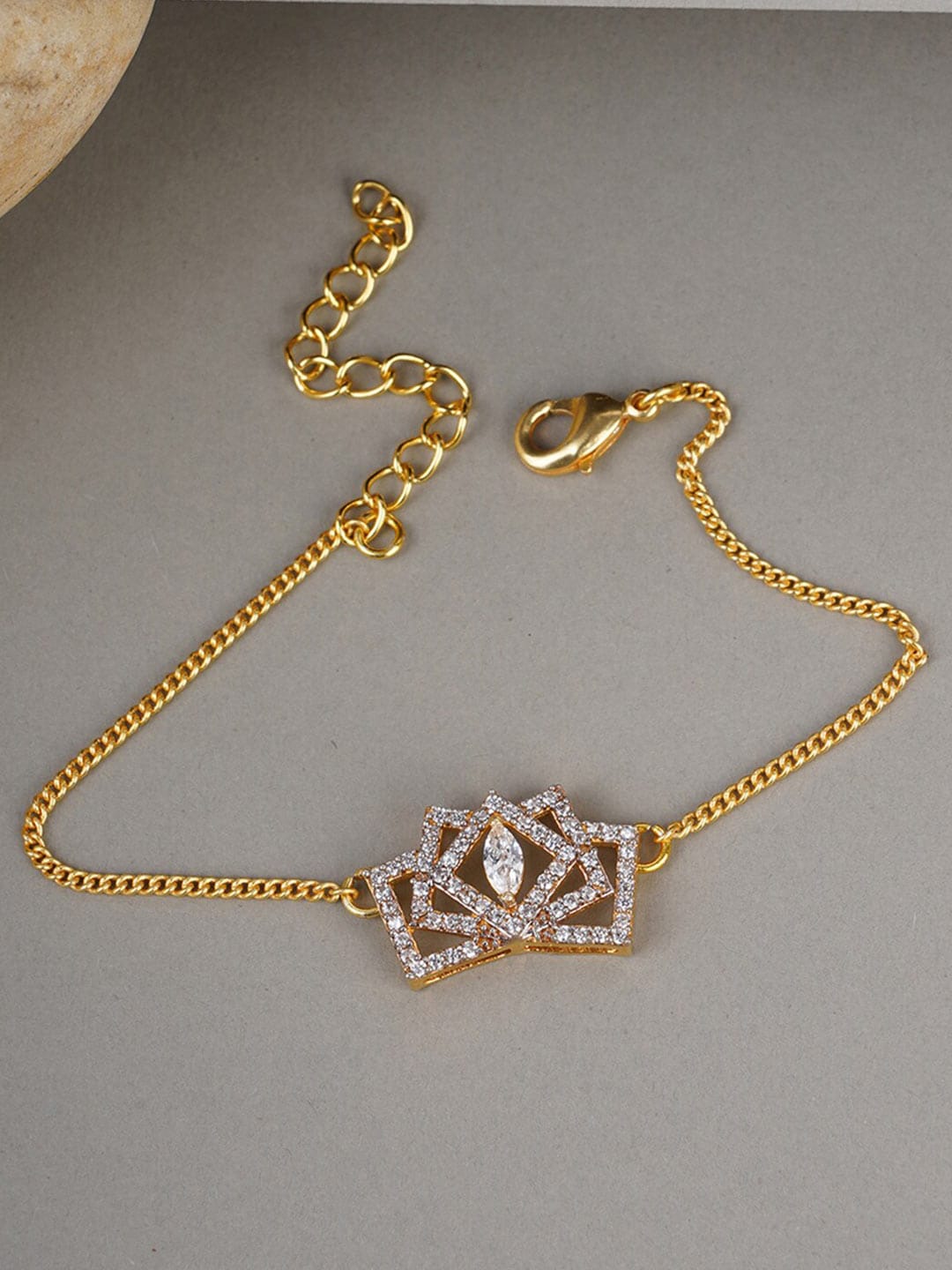 Studio Voylla Women Gold-Plated & White American Diamond CZ Mangalsutra Bracelet Price in India