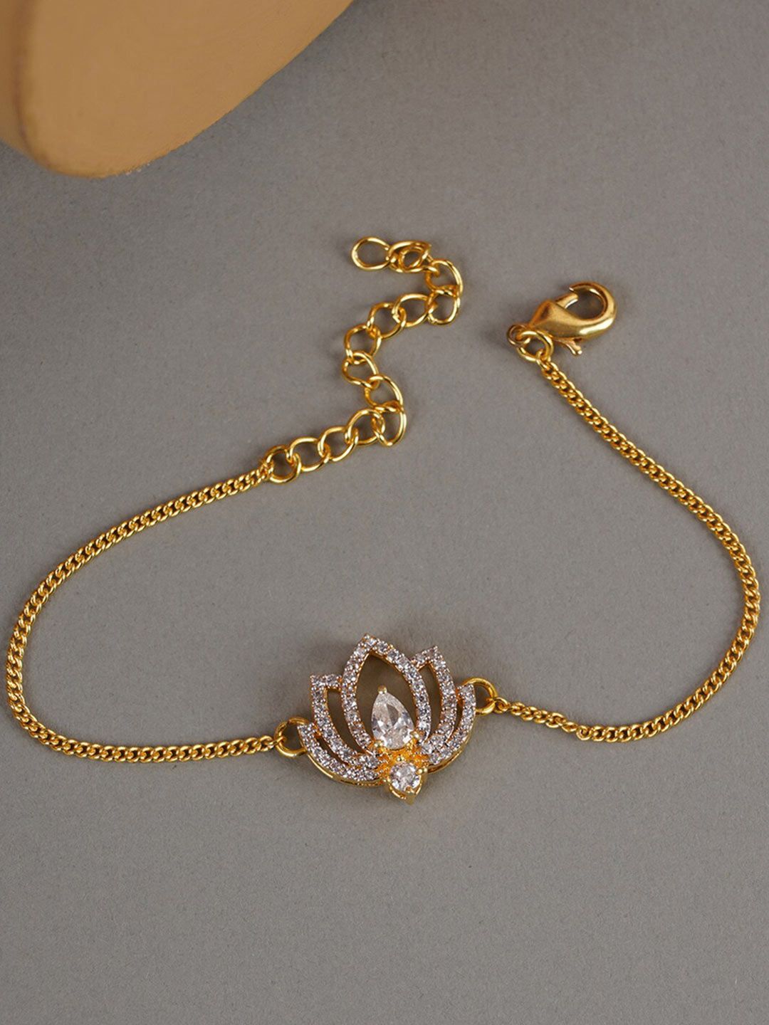 Studio Voylla Women White & Gold-Plated American Diamond CZ Brass Bracelet Price in India