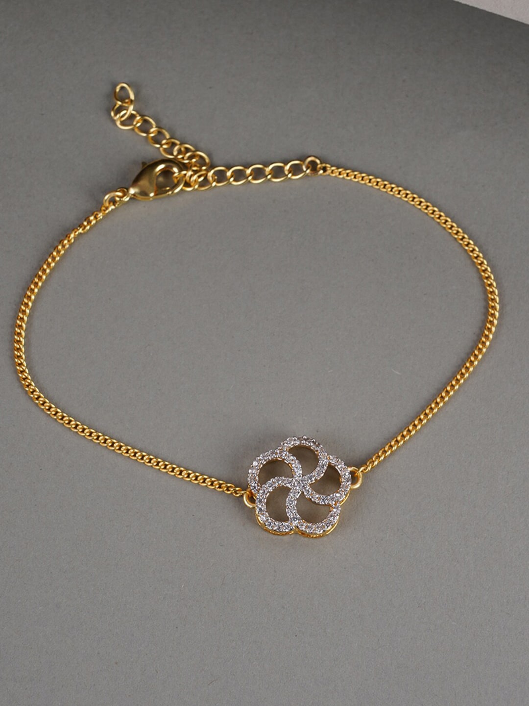 Studio Voylla Women Gold-Plated & White American Diamond CZ Floral Brass Bracelet Price in India