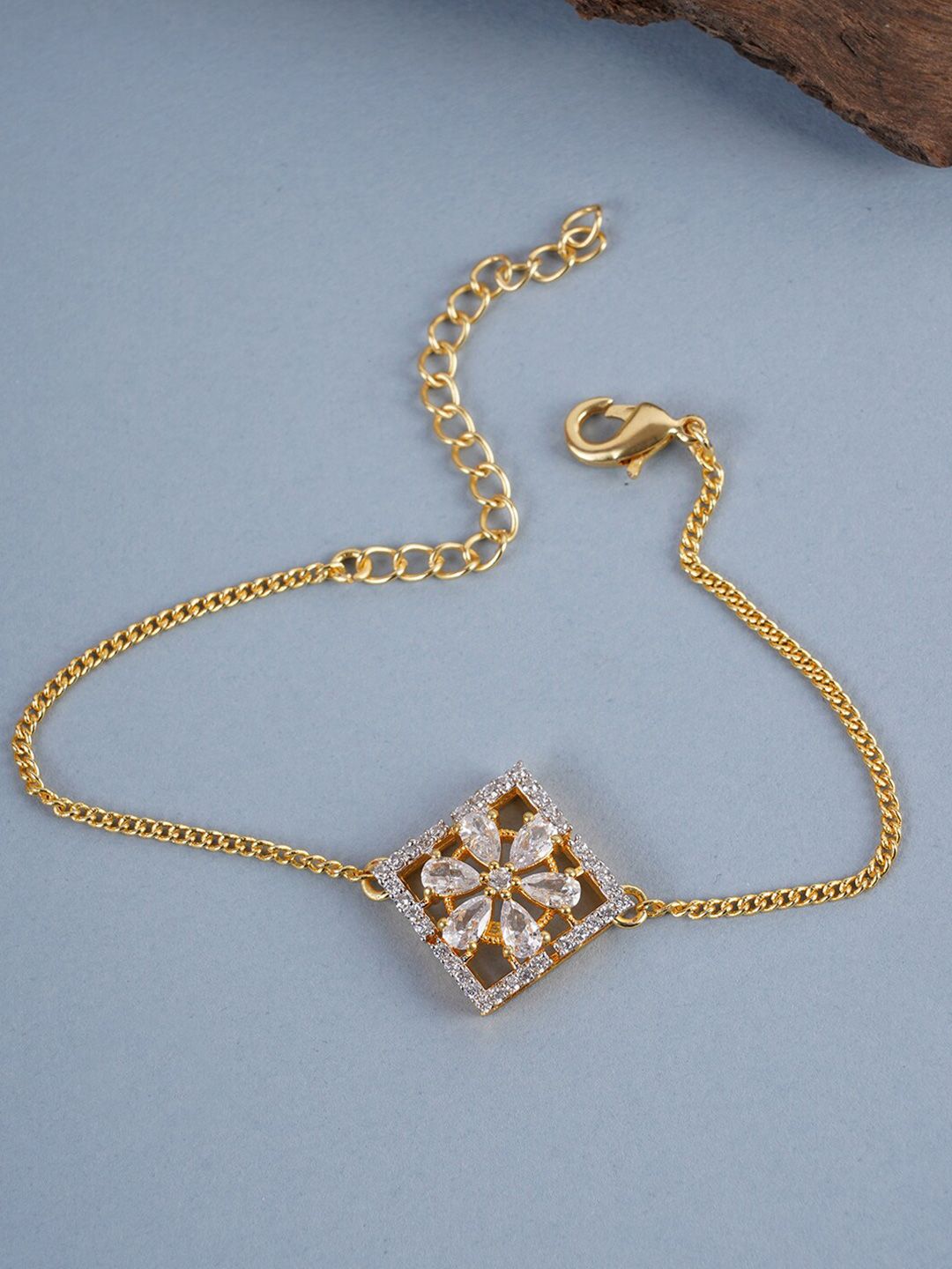 Studio Voylla Women White American Diamond CZ Gold Plated Brass Bracelet Price in India