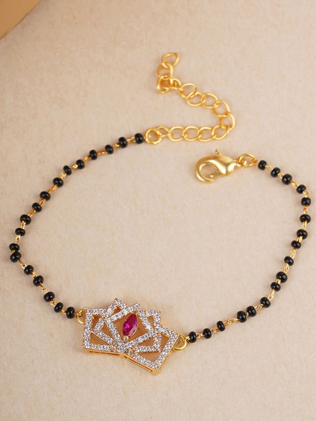 Studio Voylla Women Black Gold-Plated American Diamond CZ Beaded Mangalsutra Bracelet Price in India