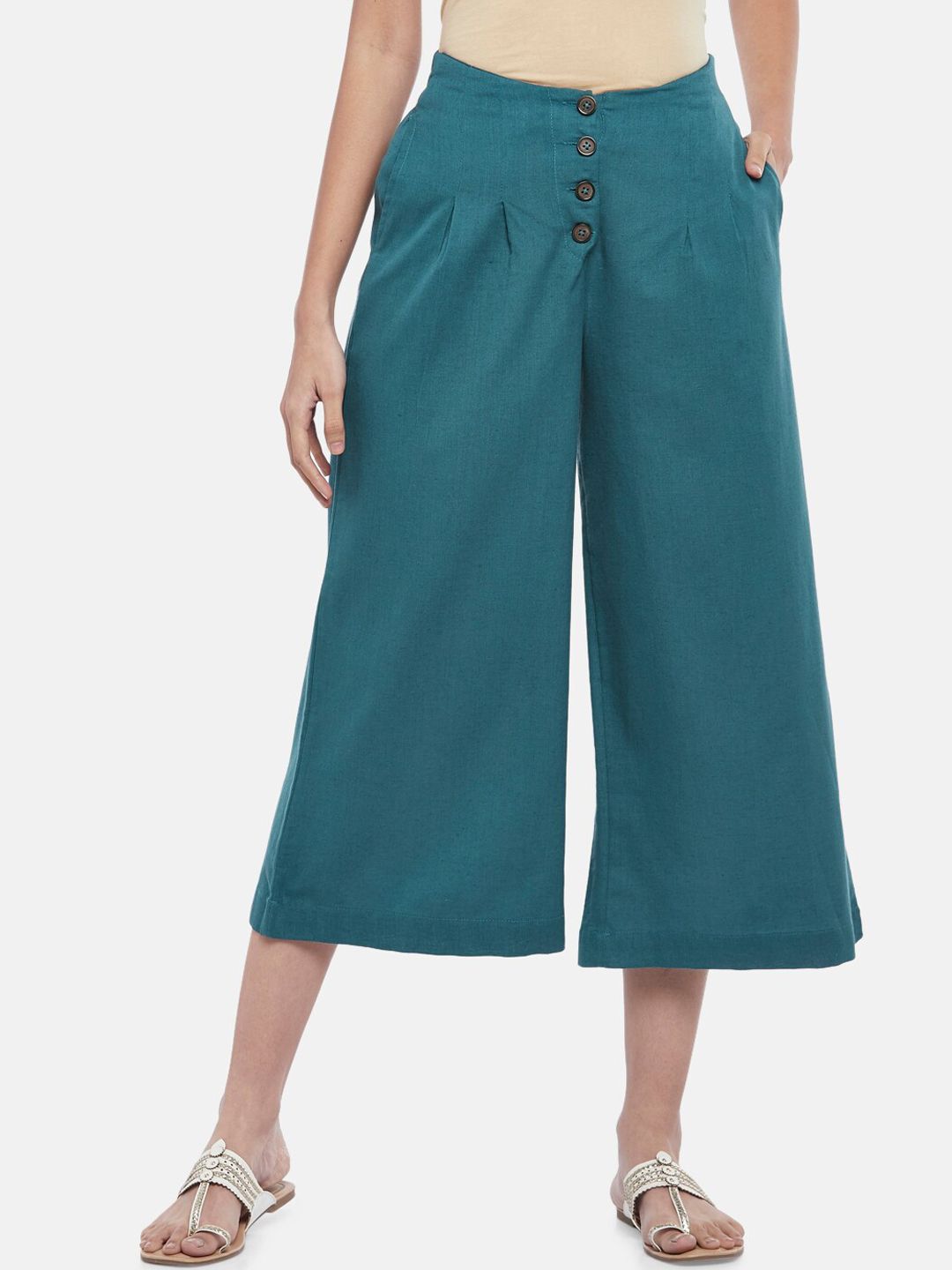 AKKRITI BY PANTALOONS Women Teal Culottes Trousers Price in India