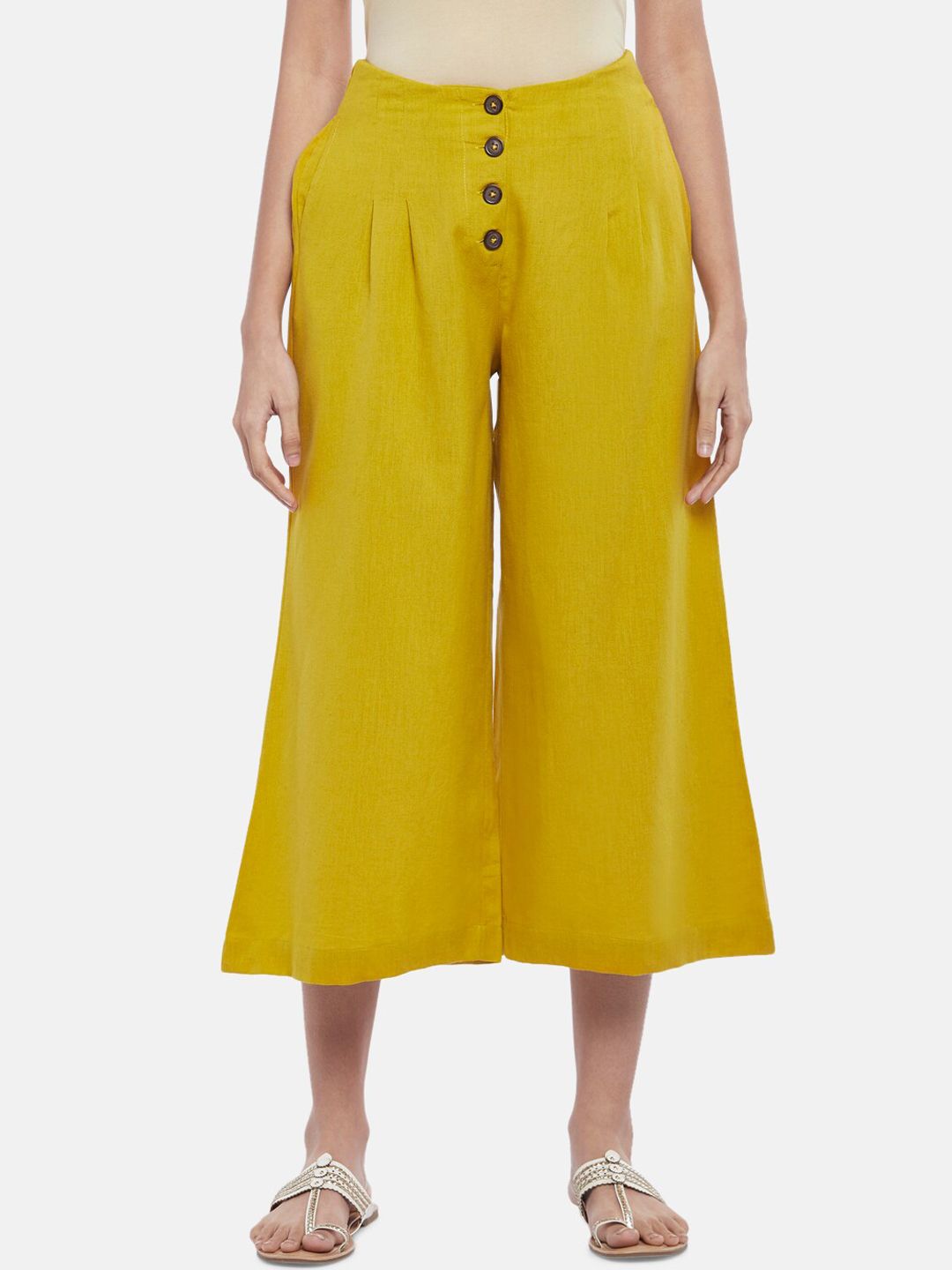 AKKRITI BY PANTALOONS Women Mustard Yellow Culottes Trousers Price in India