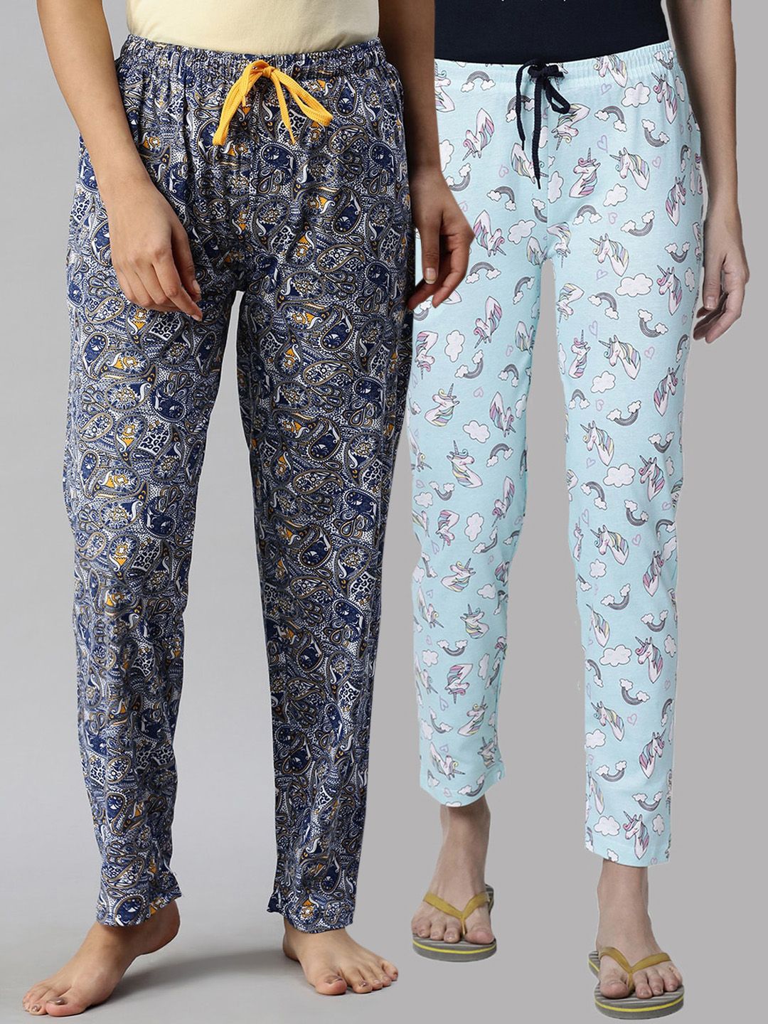 Kryptic Pack Of 2 Blue Cotton Printed Lounge Pants Price in India