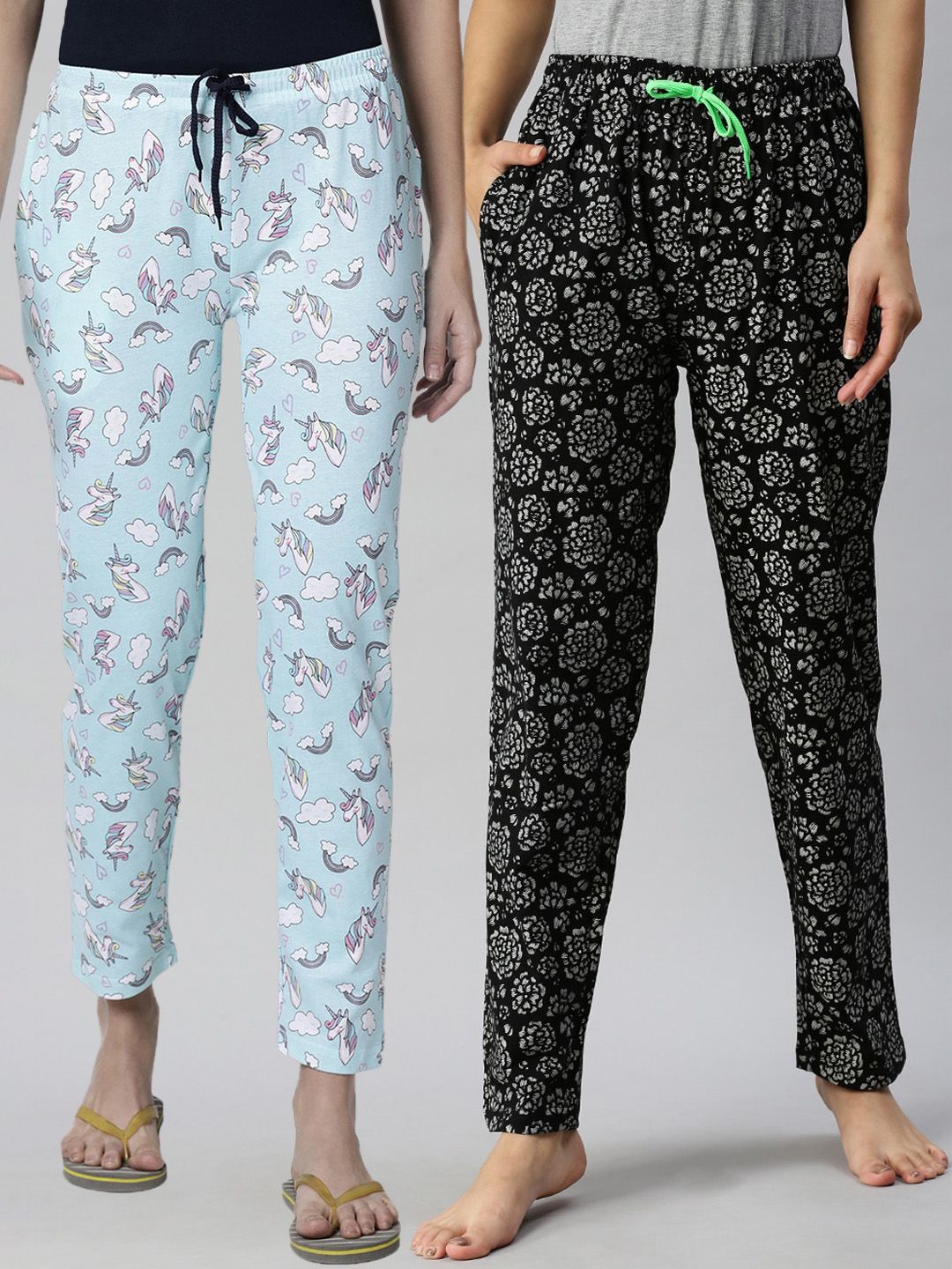 Kryptic Pack Of 2 Blue & Black Cotton Printed Lounge Pants Price in India