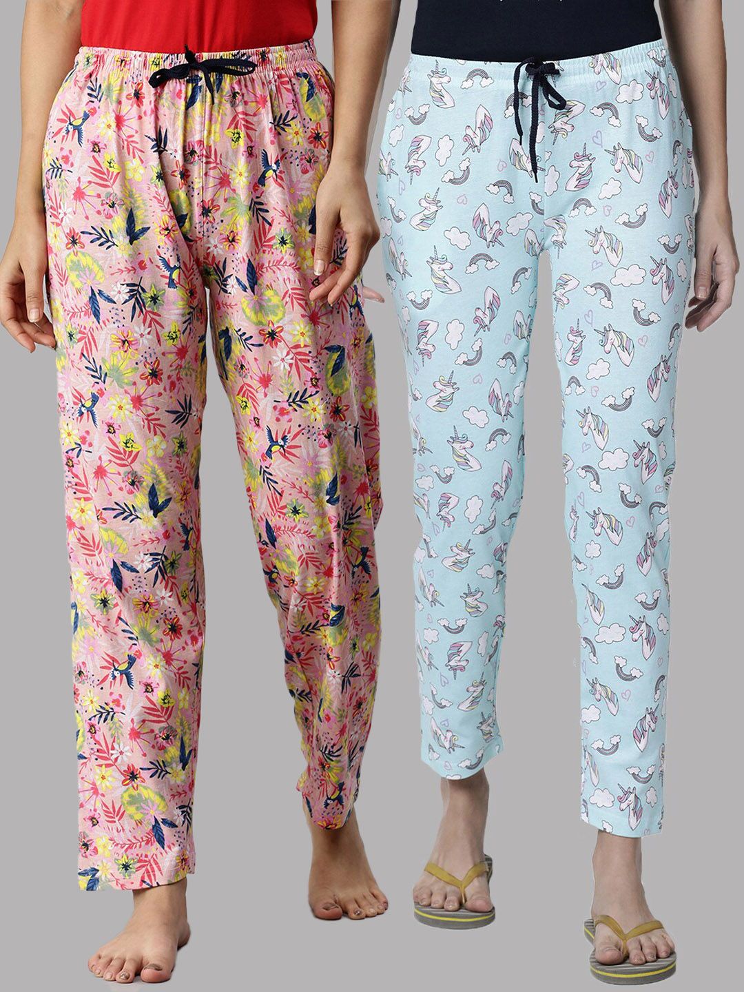 Kryptic Pack Of 2 Blue & Pink Cotton Printed Lounge Pants Price in India