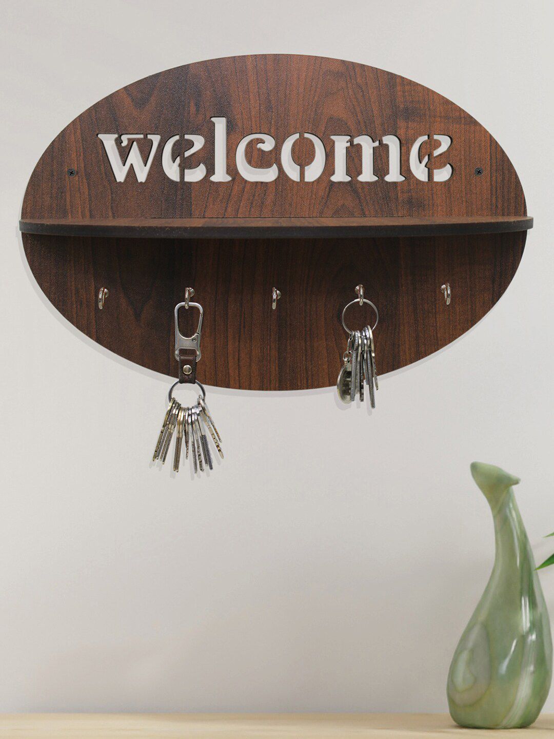 RANDOM Coffee Brown Welcome Key Holder With 5 Hooks Price in India