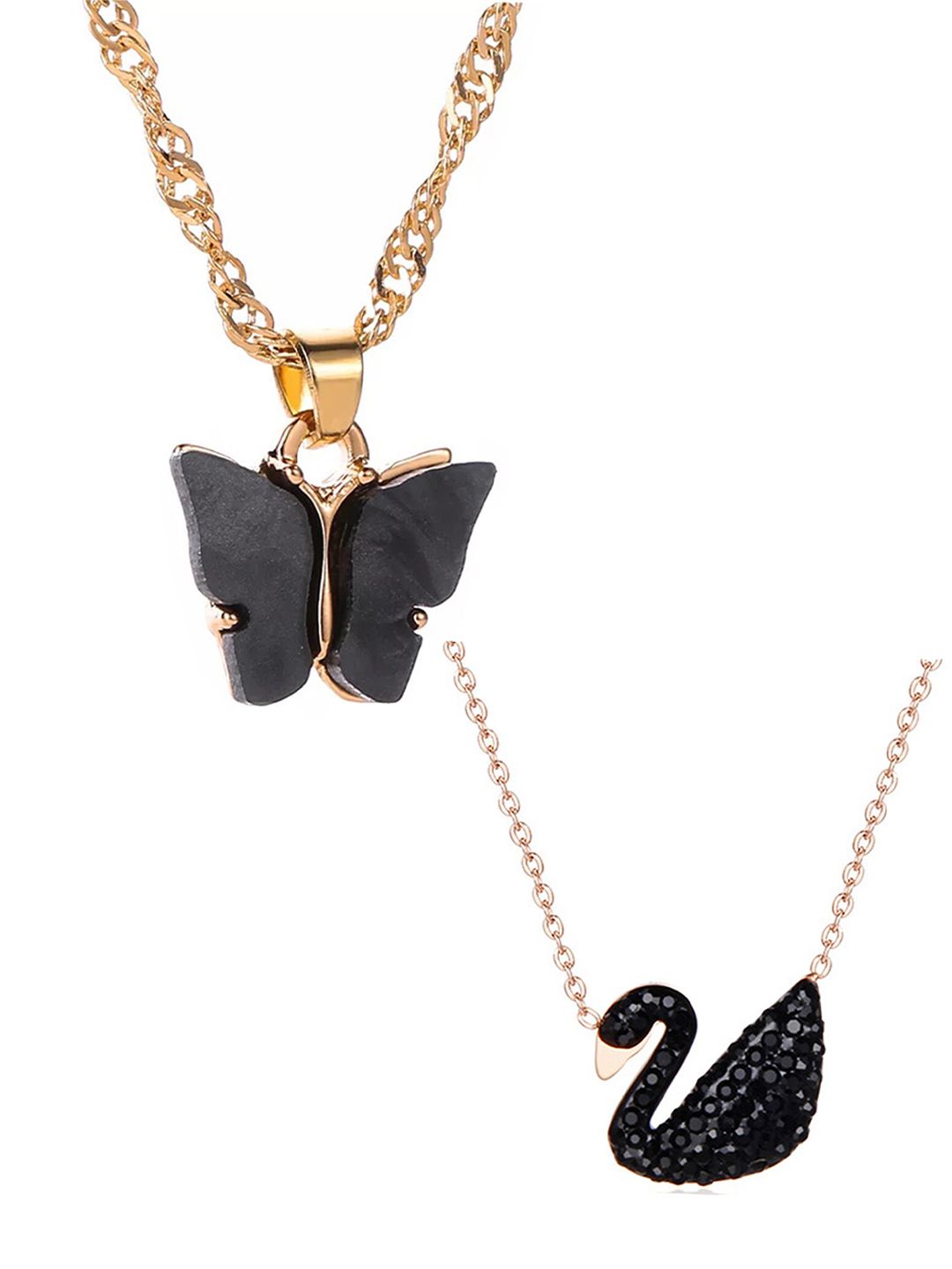 Vembley Black Pack of 2 Gold-Plated Necklaces Price in India