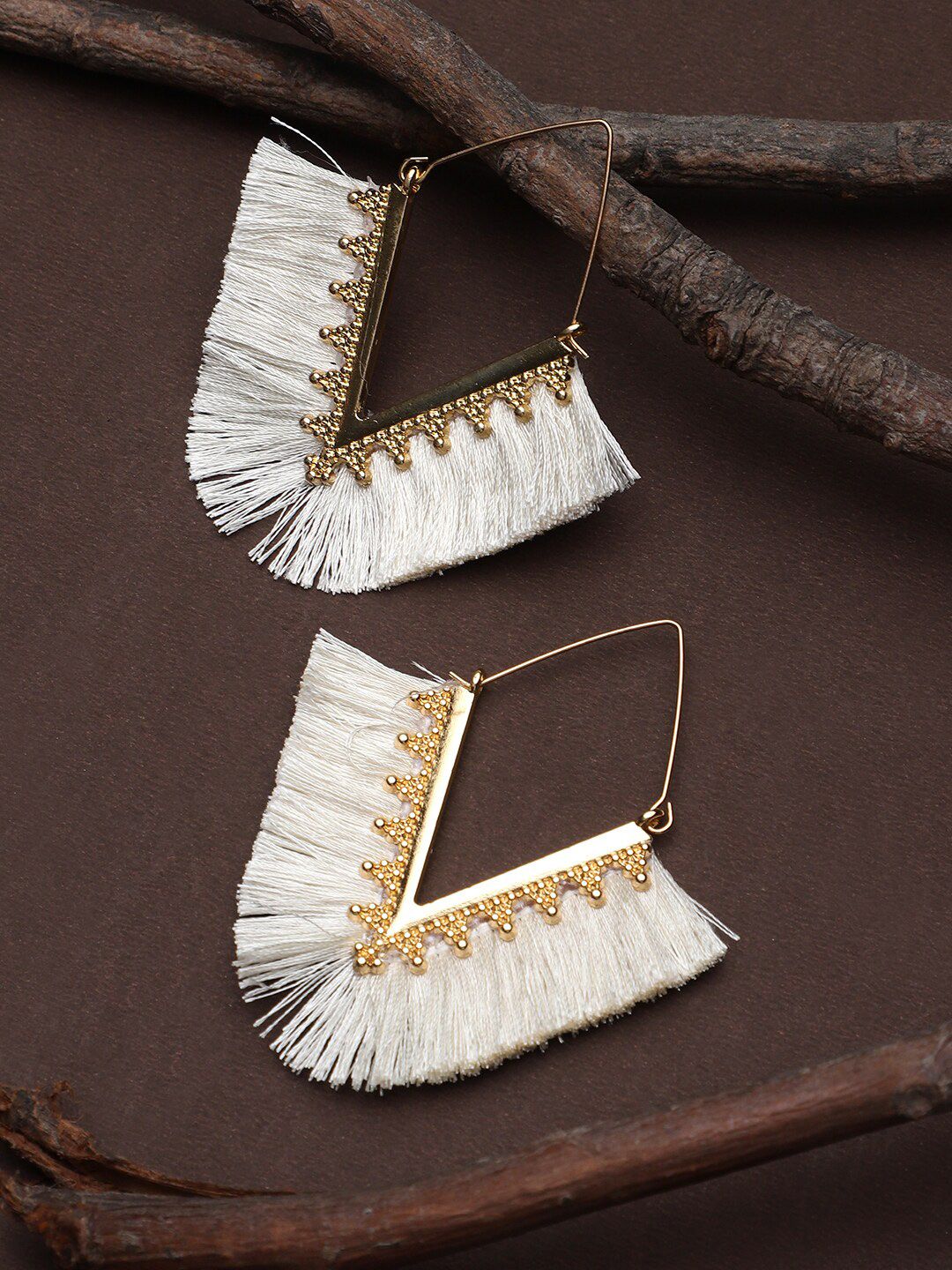 KACY Gold-Plated White Tassel Earrings Price in India