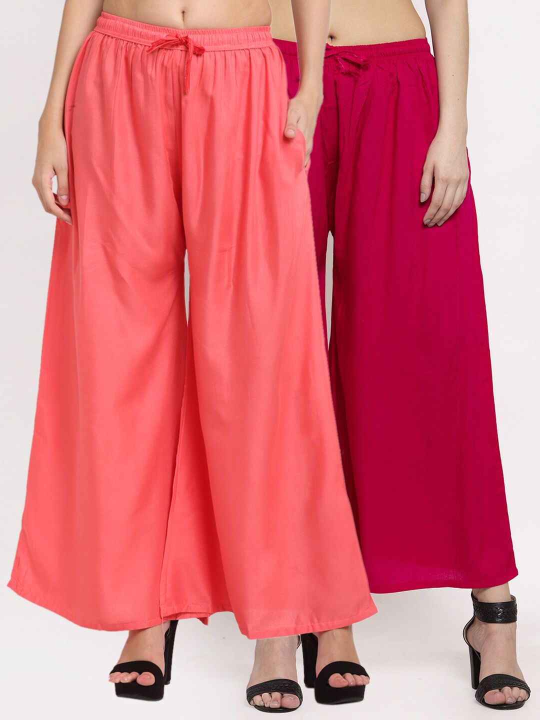 Miaz Lifestyle Women Pack of 2 Peach-Coloured & Fuchsia Ethnic Palazzos Price in India