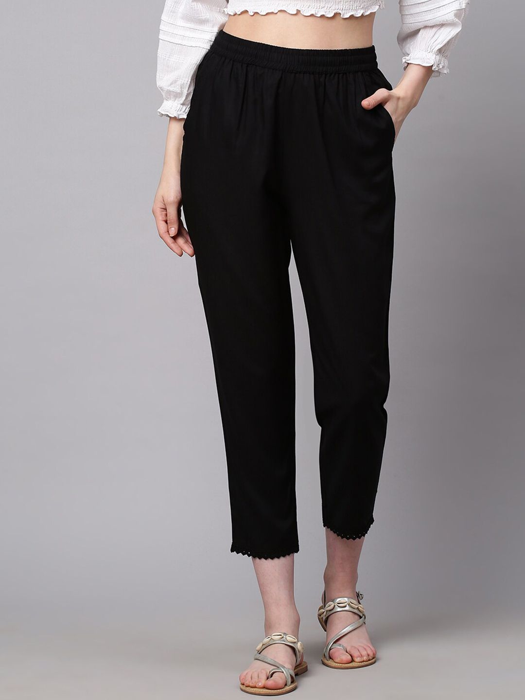 Chemistry Women Black Ethnic Trousers With Lace Detail Price in India