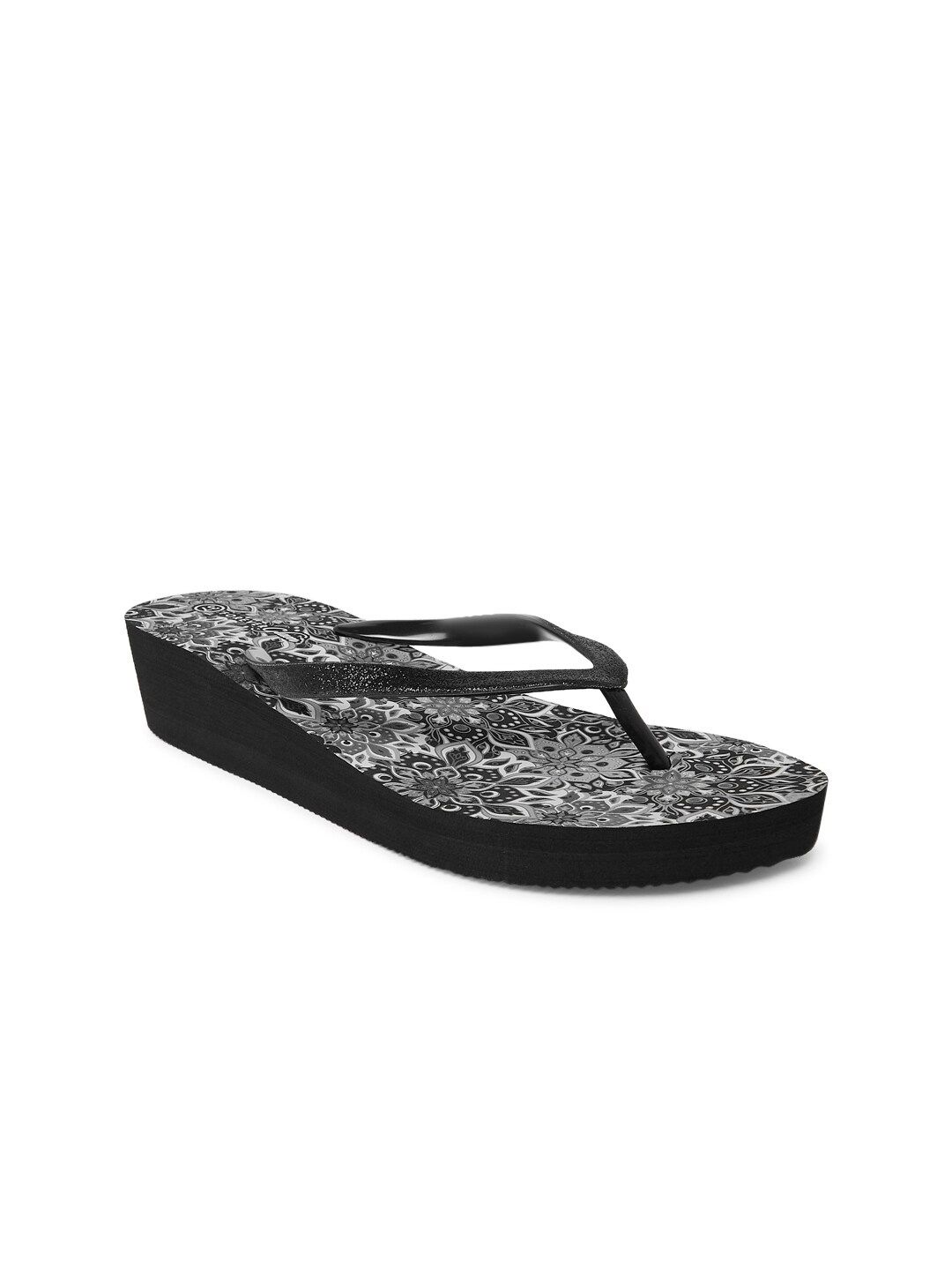 Forever Glam by Pantaloons Women Black & White Printed Thong Flip-Flops Price in India