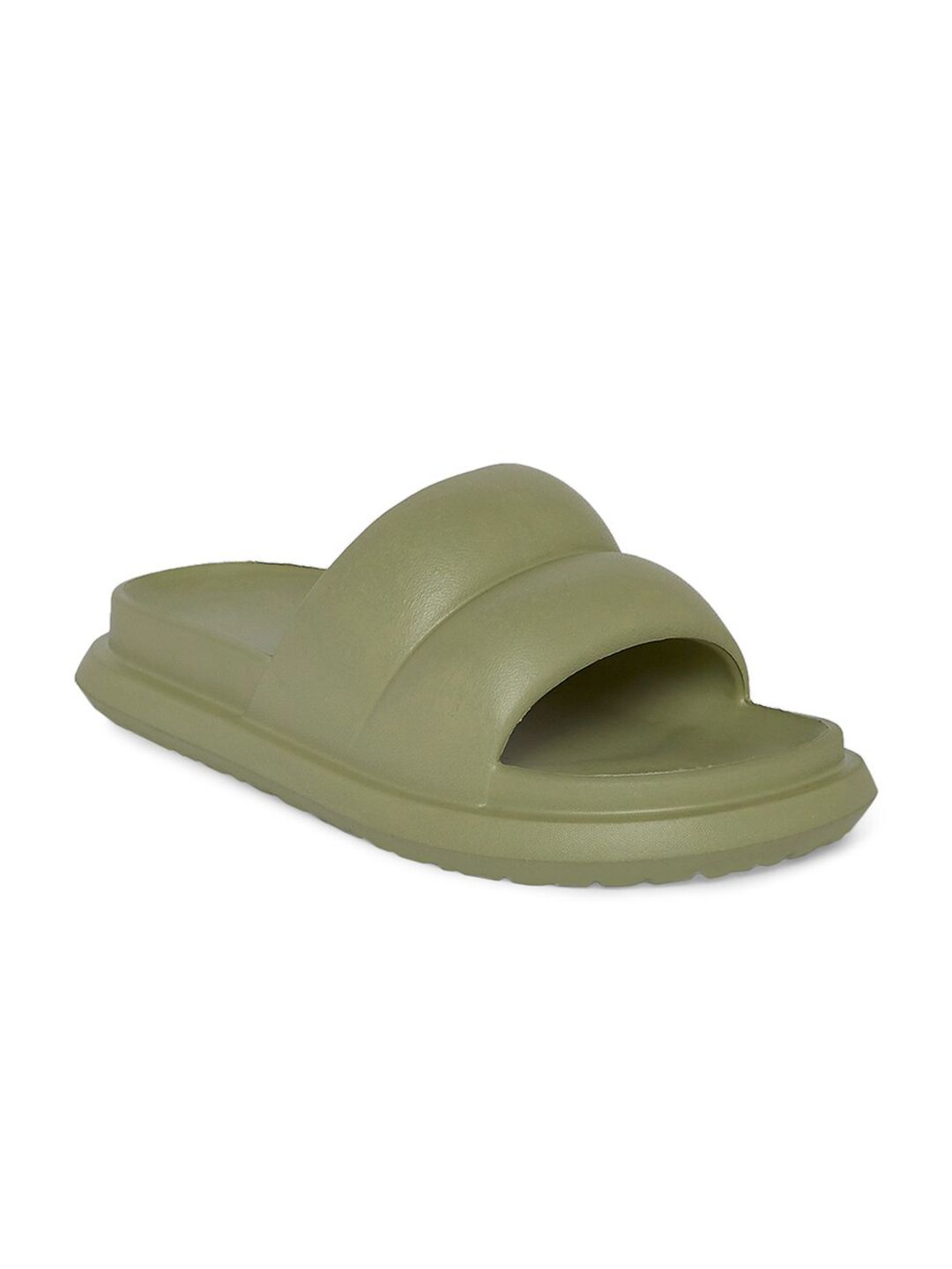 Forever Glam by Pantaloons Women Olive Green Rubber Sliders Price in India