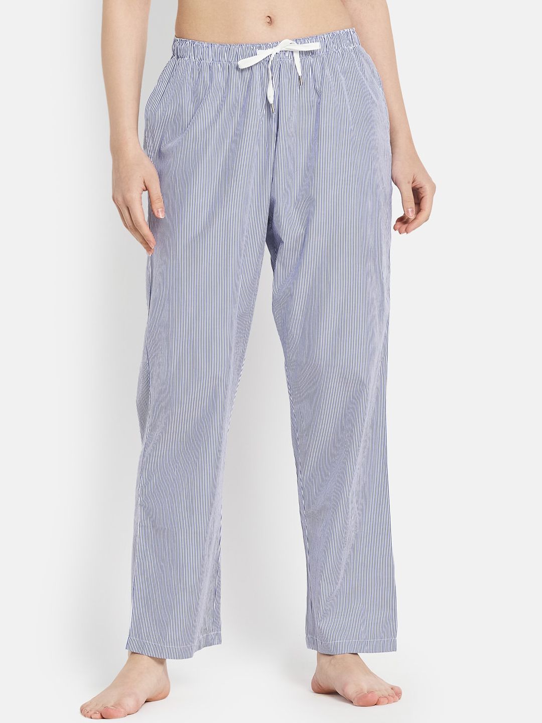 METTLE Women Blue Striped Lounge Pants Price in India