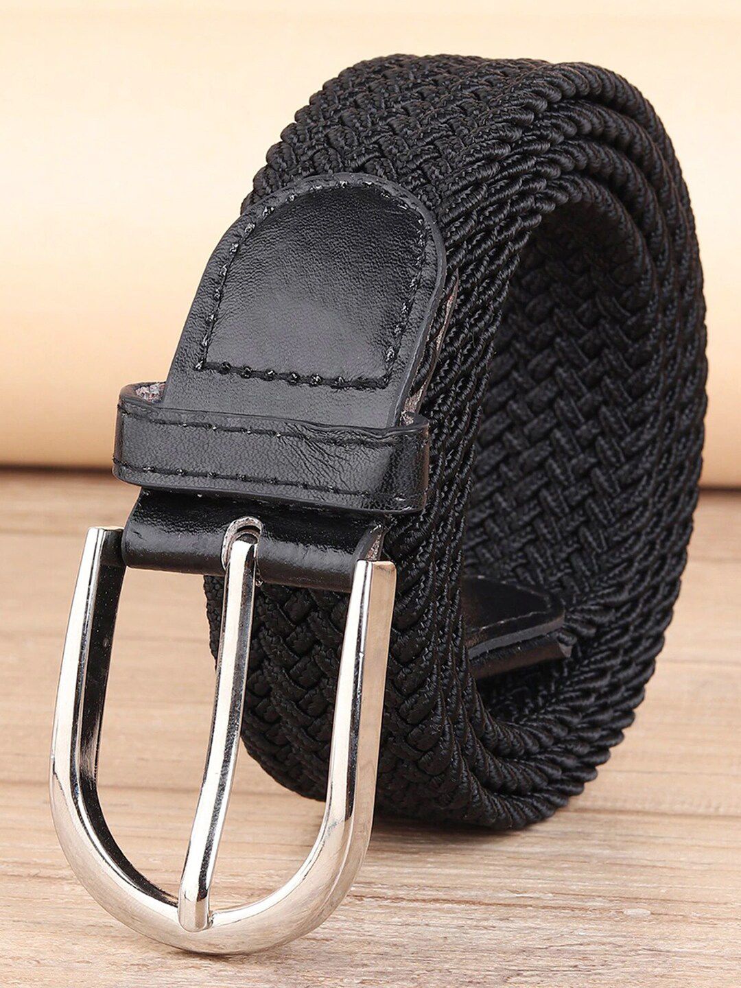 MUTAQINOTI Unisex Black Braided Stretchable Canvas Belt Price in India