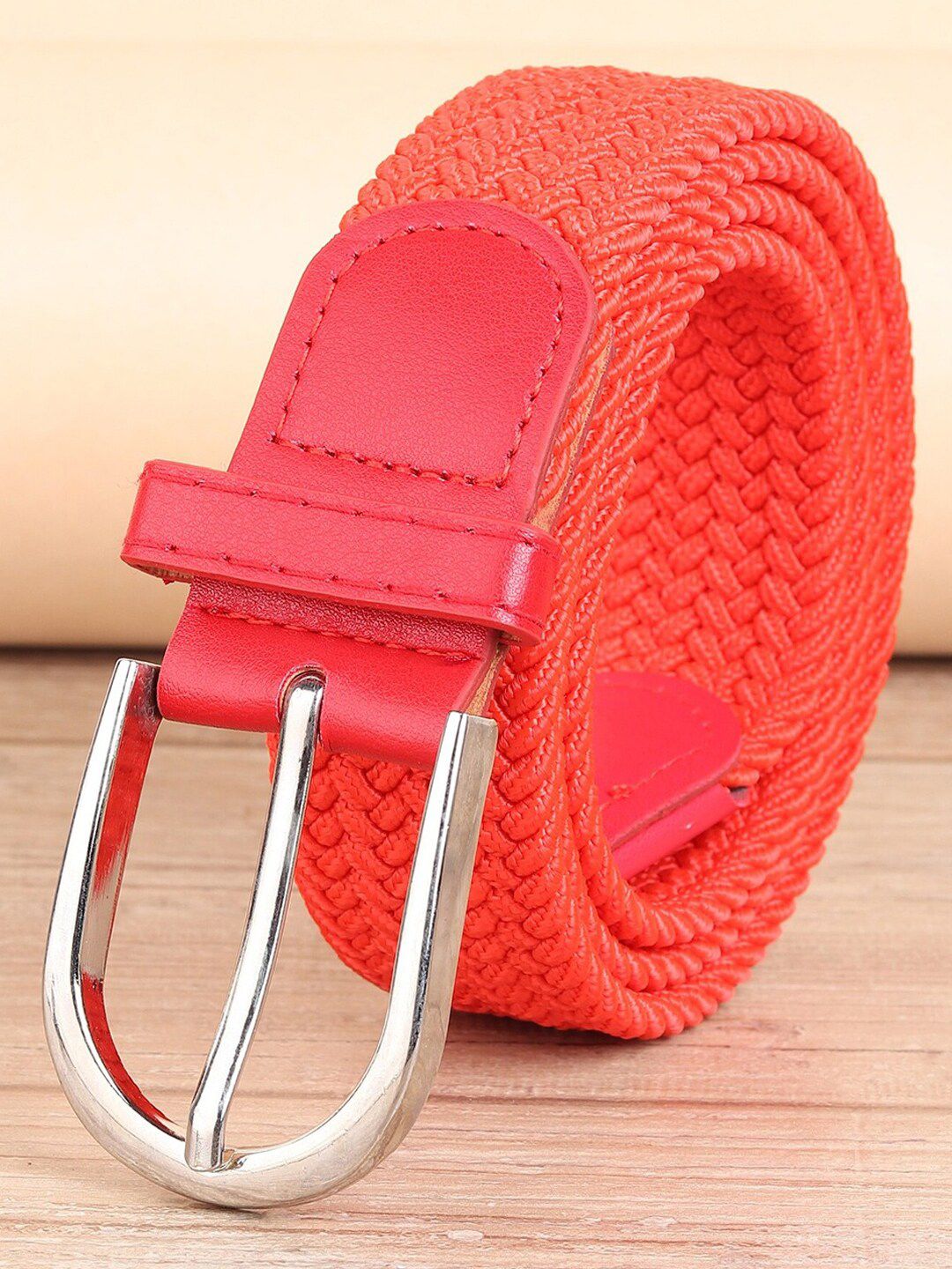 MUTAQINOTI Unisex Peach-Coloured Braided Belt Price in India