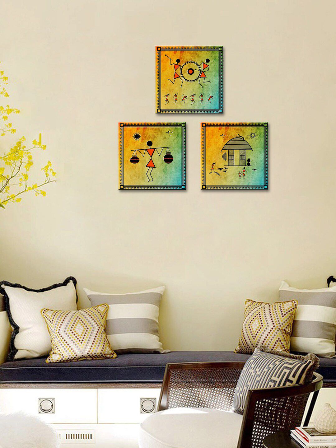 WALLMANTRA Set Of 3 Modern Warli Painting Wall Hanging Price in India