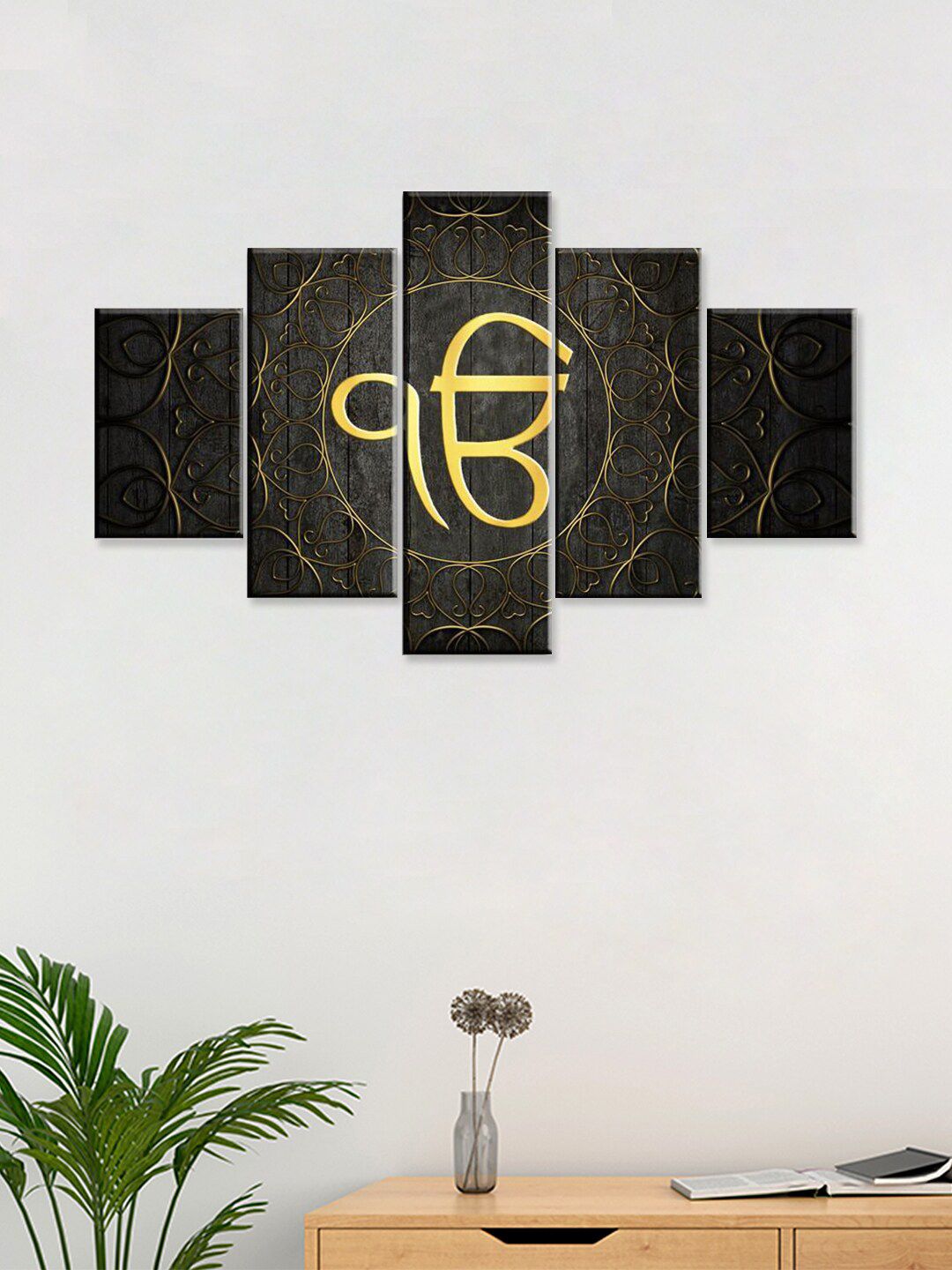 WALLMANTRA Set of 5 Ek Onkar Canvas Wall Paintings Price in India