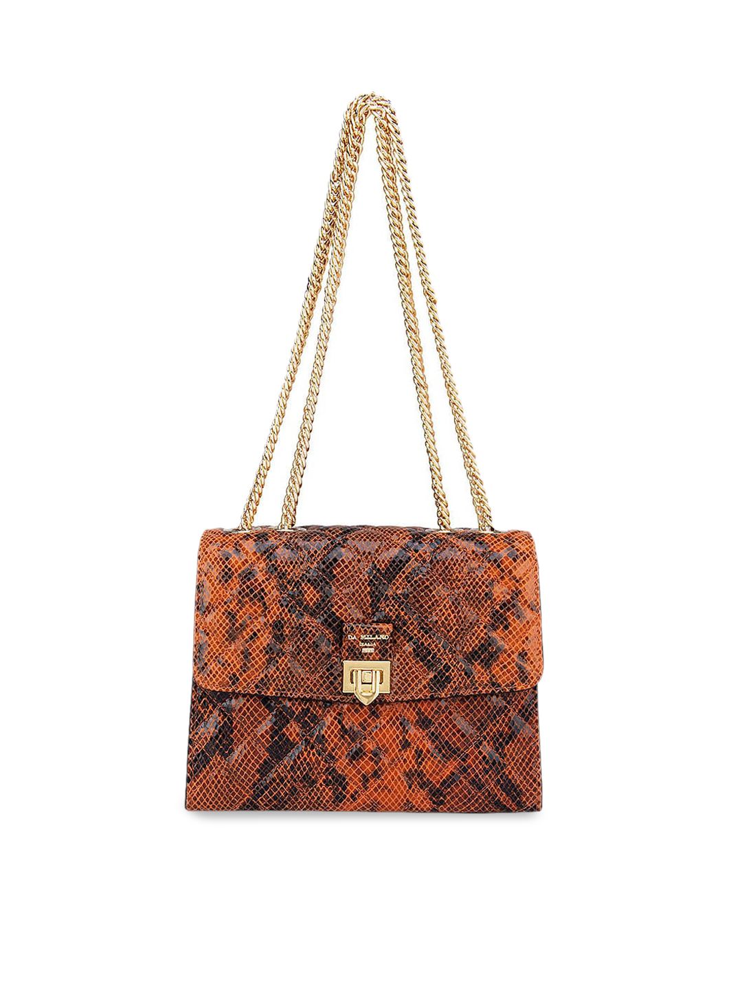 Da Milano Orange Leather Textured Shoulder Bag Price in India