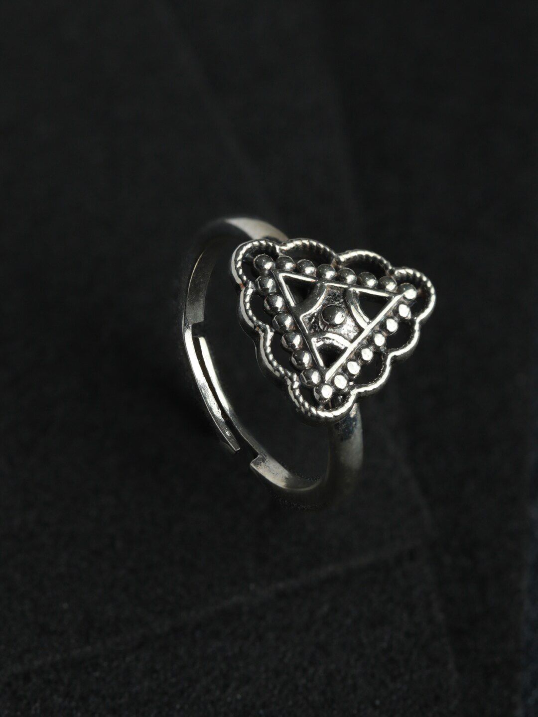SHEER by Priyaasi 92.5 Sterling Silver Triangular Motif Oxidised Adjustable Finger Ring Price in India