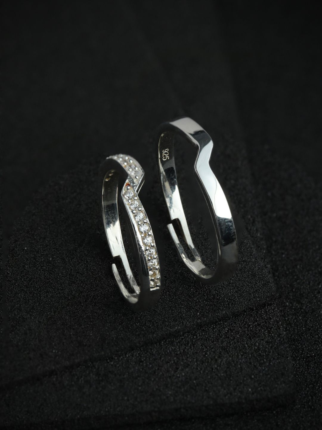 SHEER by Priyaasi Set Of 2 Silver-Plated 925 Sterling Silver American Diamond Finger Ring Price in India