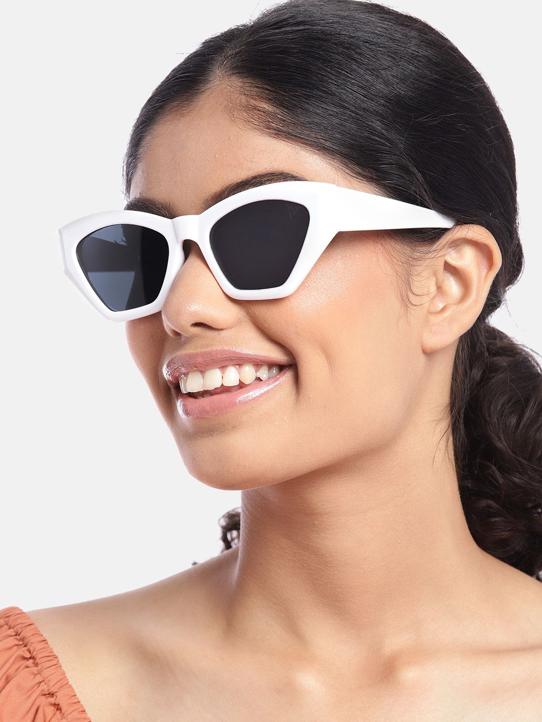 Voyage Women Black Lens & White Cateye Sunglasses with UV Protected Lens Price in India