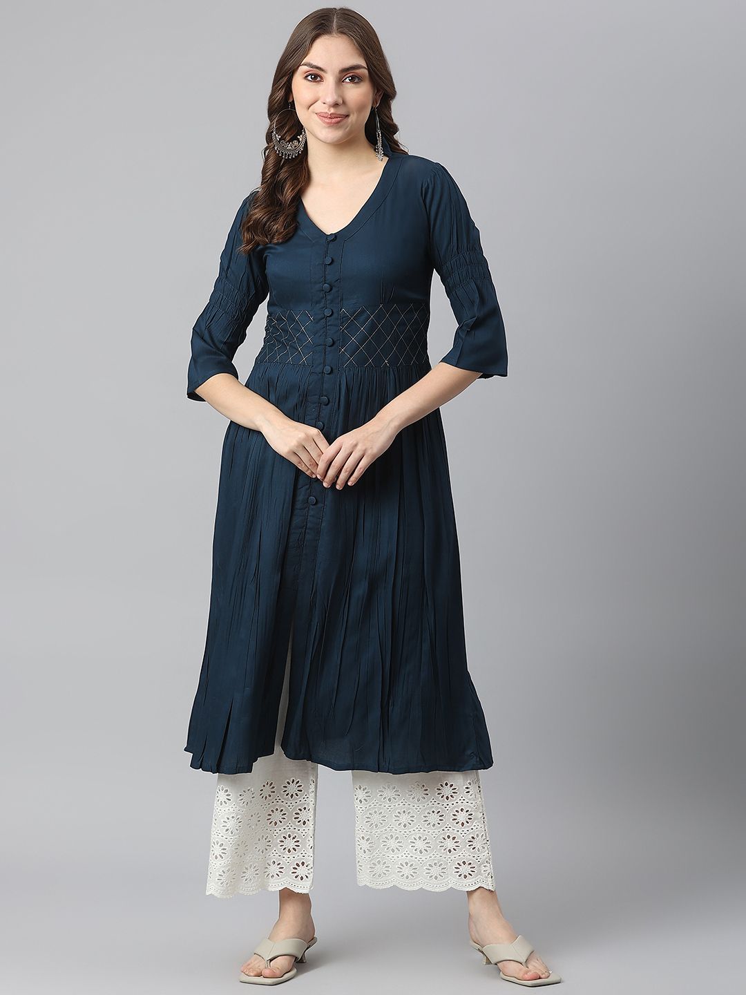 KALINI Women Navy Blue Kurta Price in India