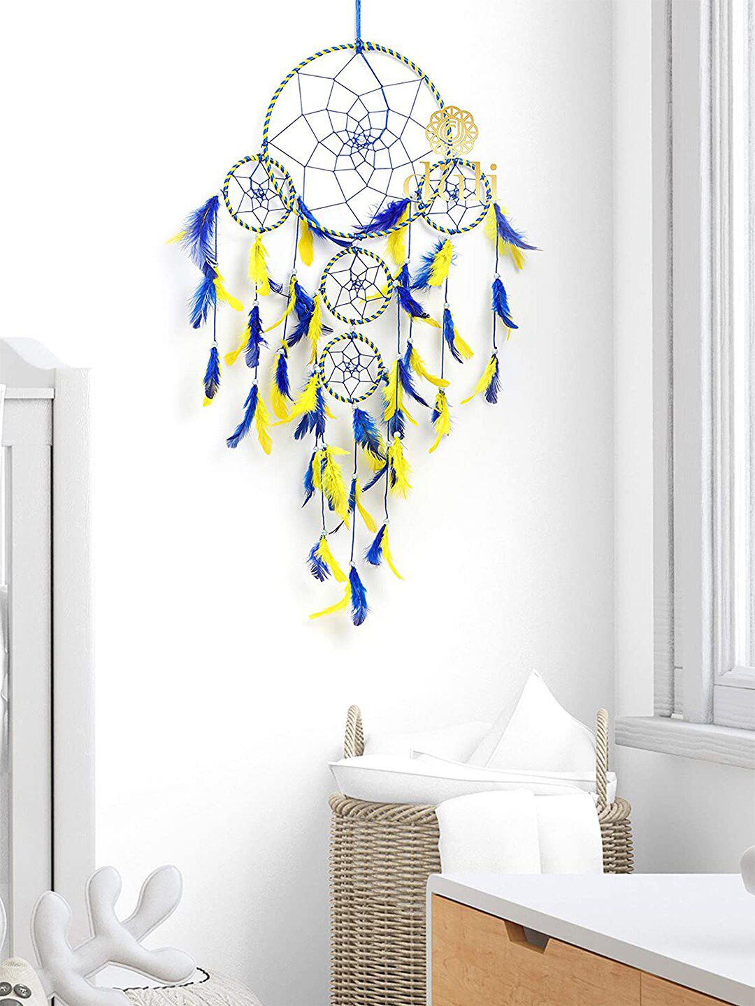 DULI Dark Blue & Yellow Hanging with 5 Rings Dream Catcher Price in India