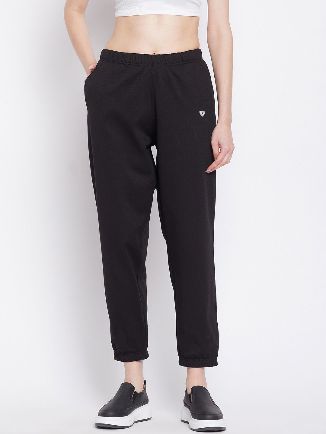 FRENCH FLEXIOUS Women Black Solid Relaxed-Fit Joggers Price in India
