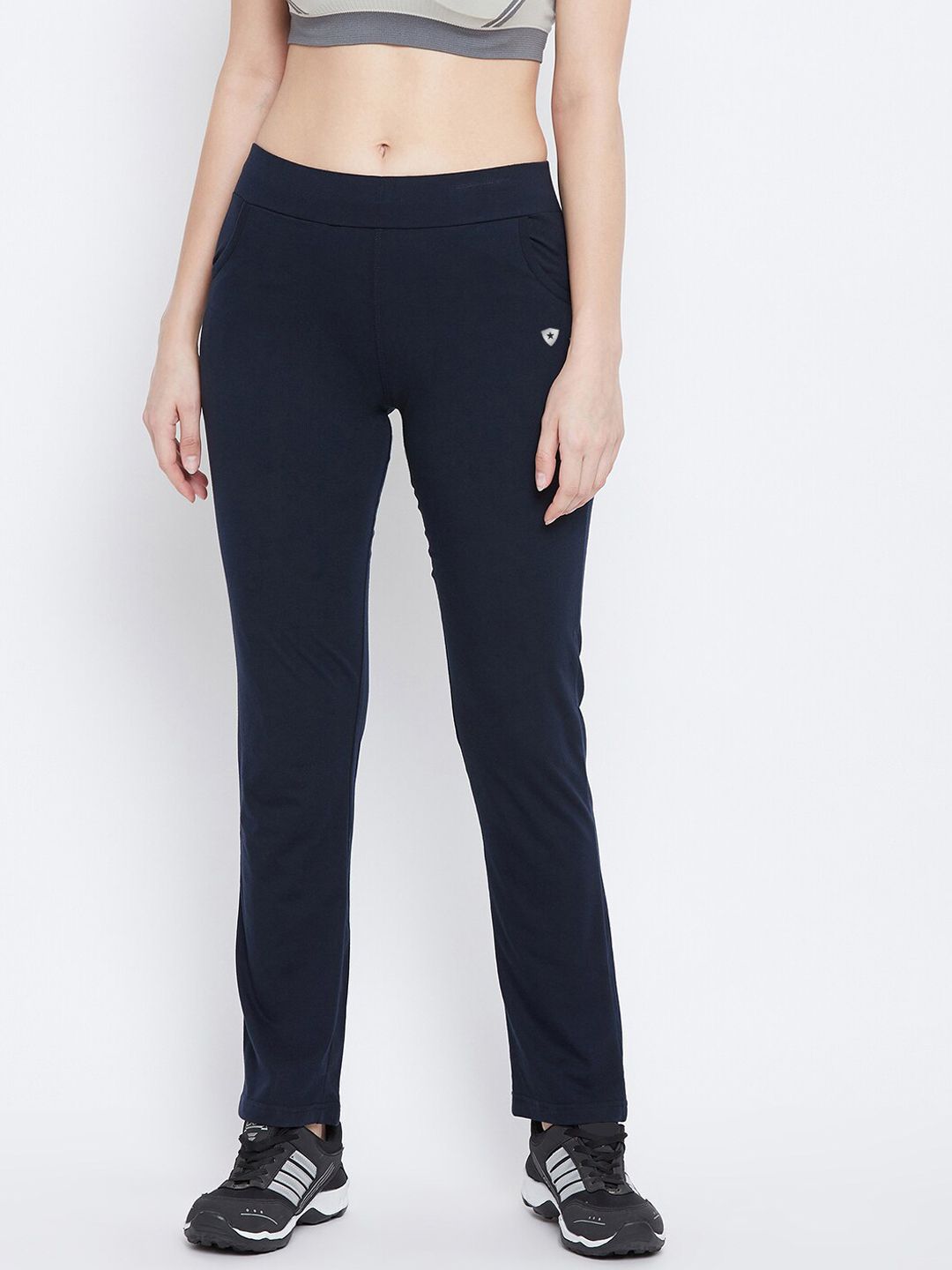 FRENCH FLEXIOUS Women Navy-Blue Solid Straight-Fit Track Pant Price in India