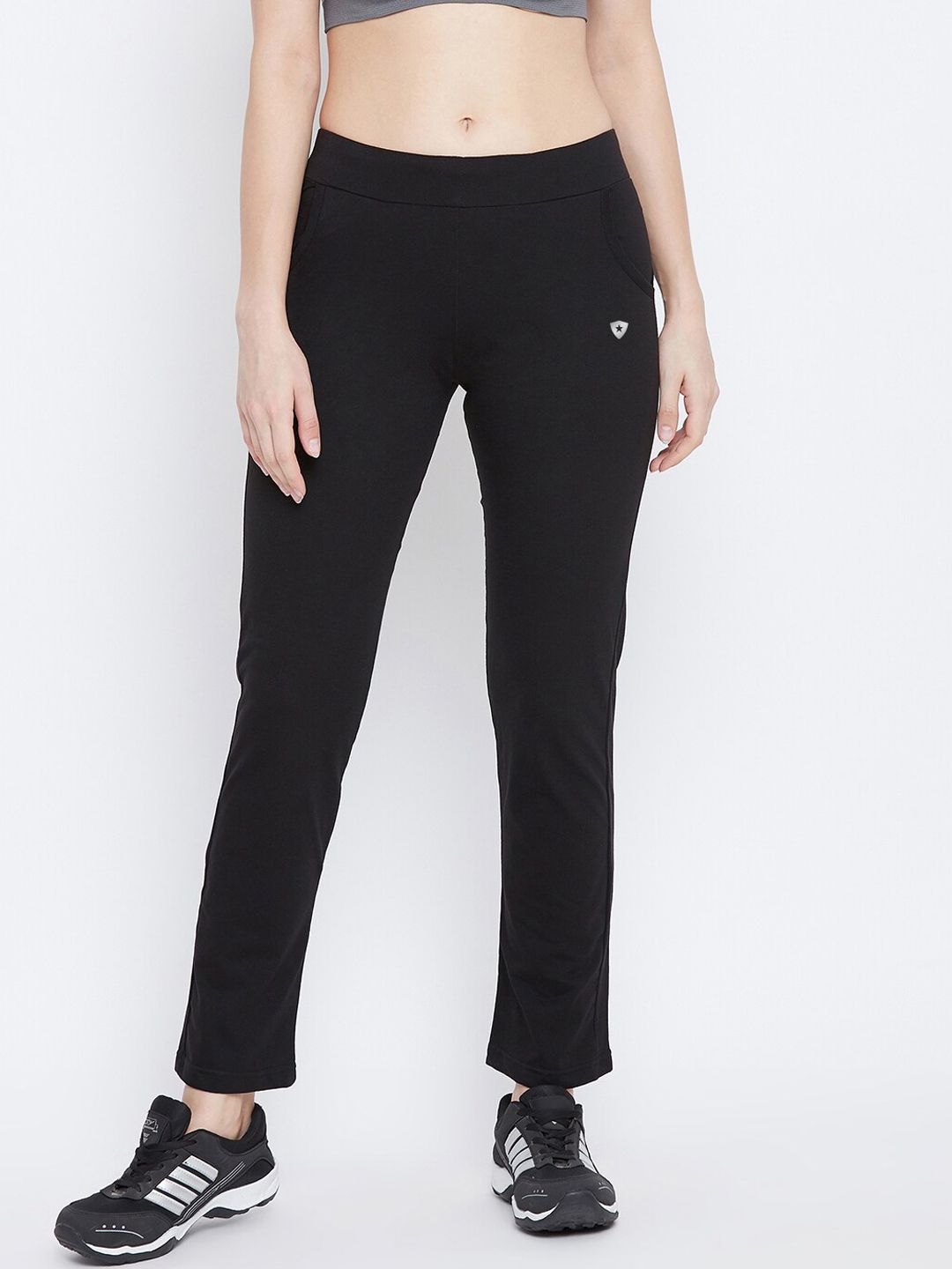 FRENCH FLEXIOUS Women Black Solid Straight-Fit Track Pants Price in India