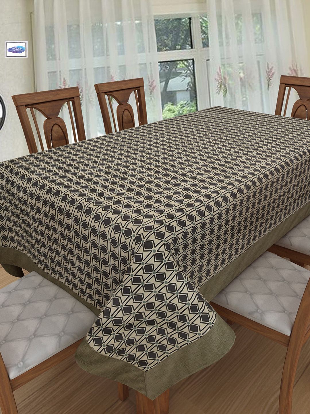 Clasiko  Blue & Beige Printed 6 Seater Pure Cotton Table Runner Price in India