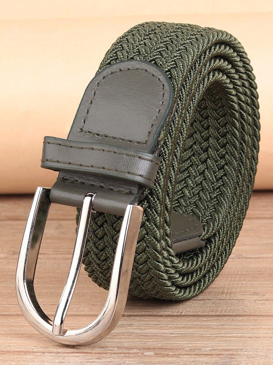 MONKS & KNIGHTS Unisex Green Braided Stretchable Canvas Belt Price in India